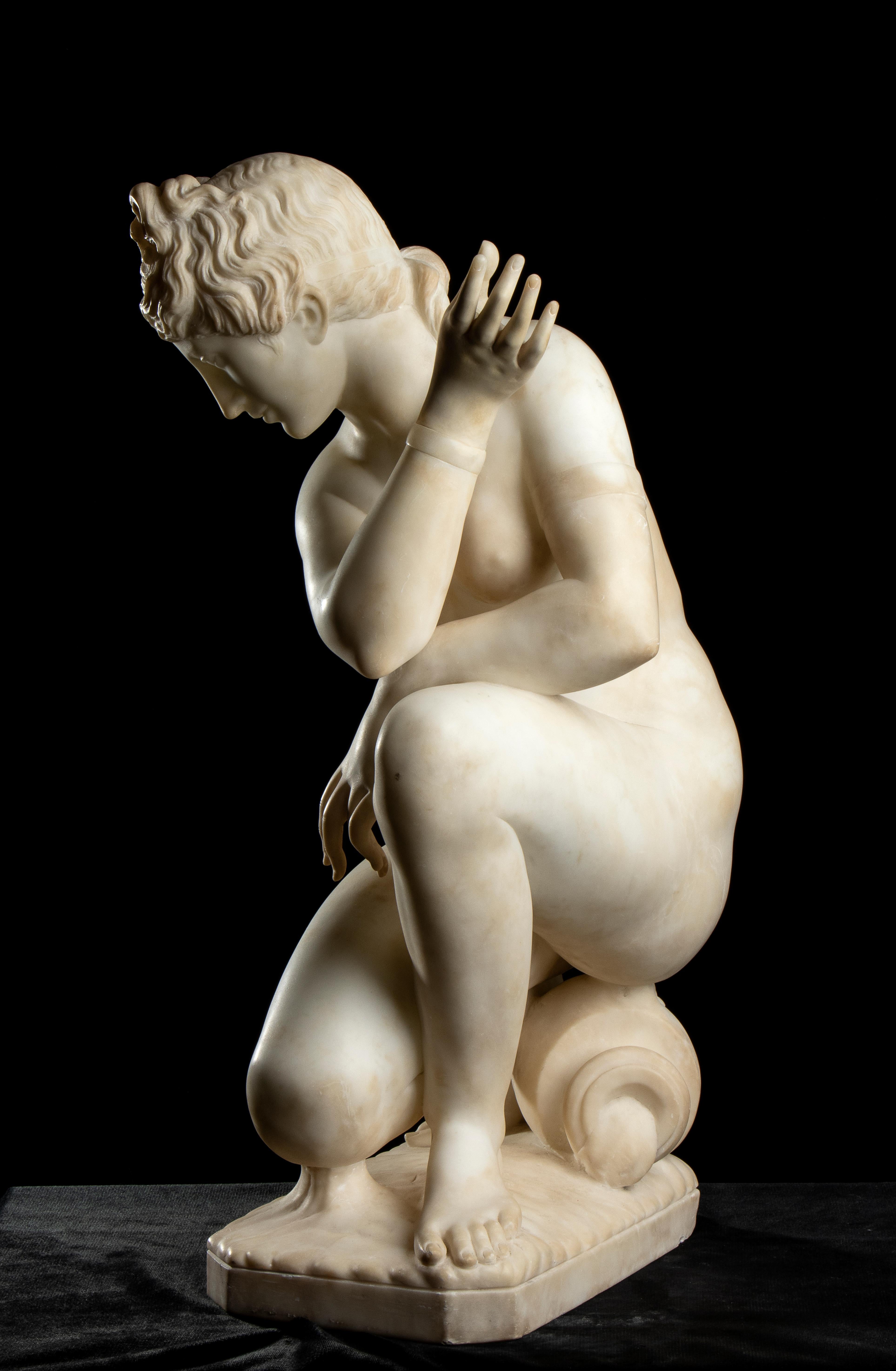 White Alabaster Sculpture of Crouching Venus Tuscany Italy 19th Century (F) 2