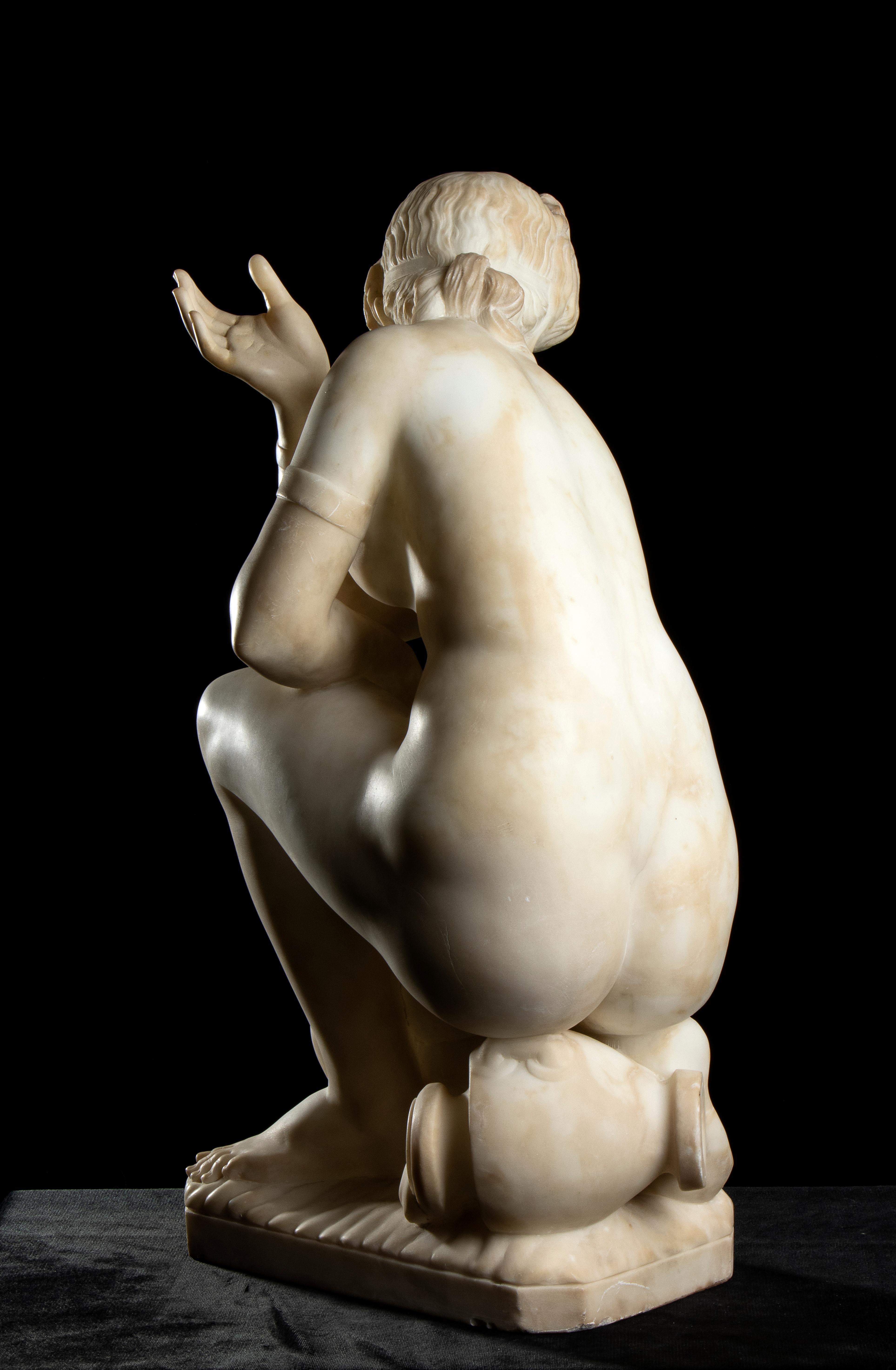 White Alabaster Sculpture of Crouching Venus Tuscany Italy 19th Century (F) 5