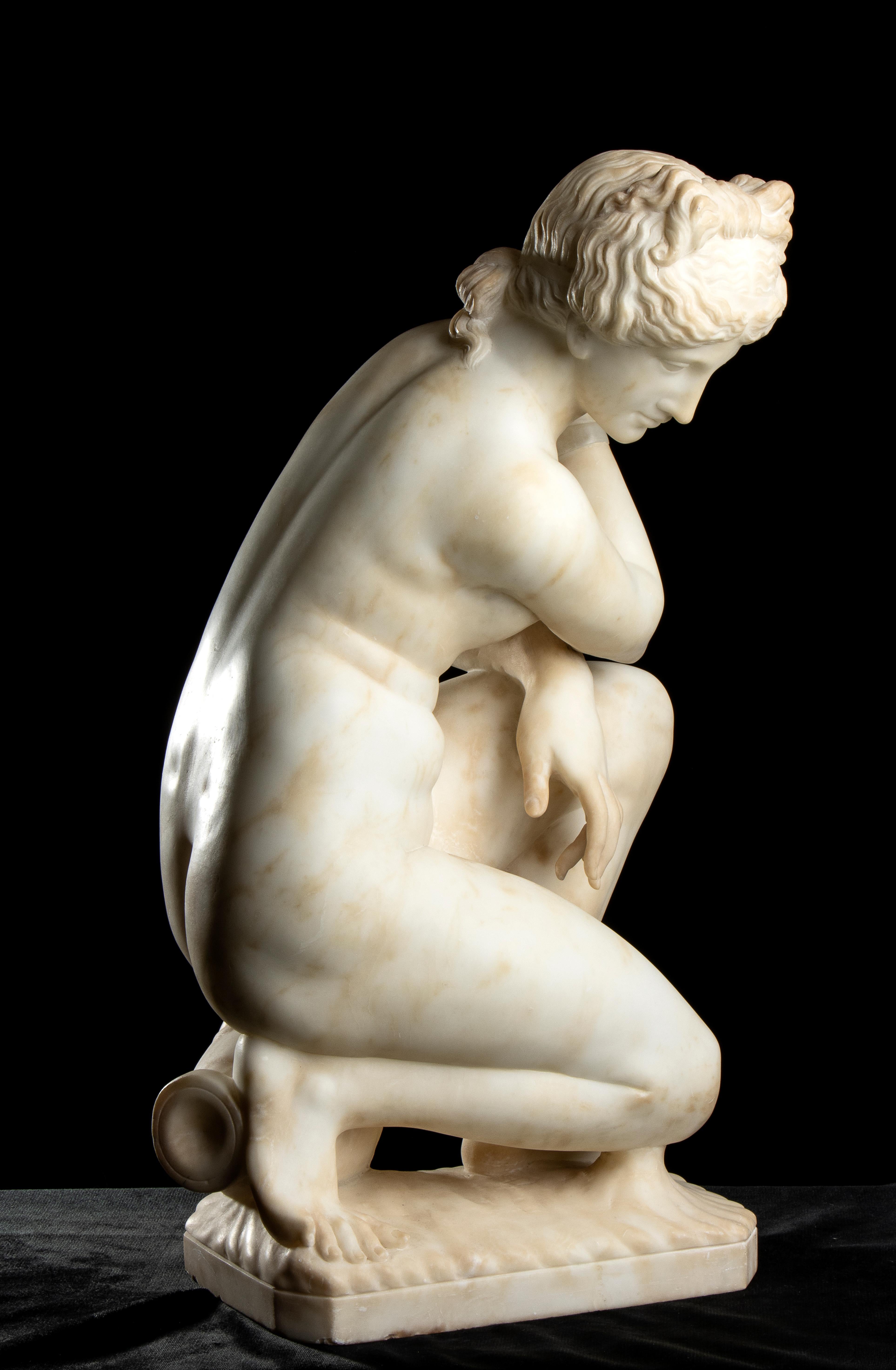 White Alabaster Sculpture of Crouching Venus Tuscany Italy 19th Century (F) 7