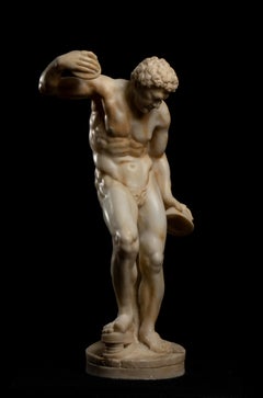 Escultura de mármol blanco alabastro sátiro danzante Gran Recorrido italiano XIX Clásico