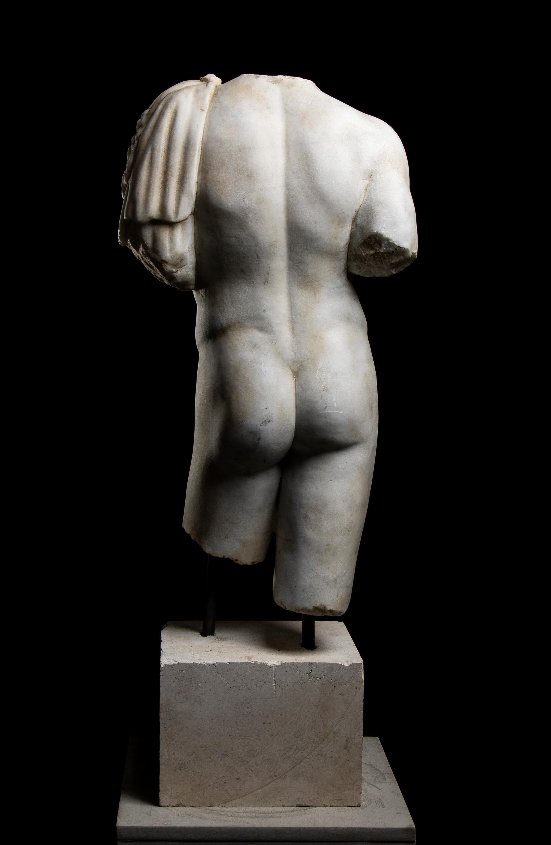 un'importante e imponente scultura in marmo bianco raffigurante Ercole come torso. La figura stante in posizione contrapposta indossa sulla spalla sinistra un resto di panneggio con scolpito un leone come simbolo di Ercole. 
Scolpita probabilmente