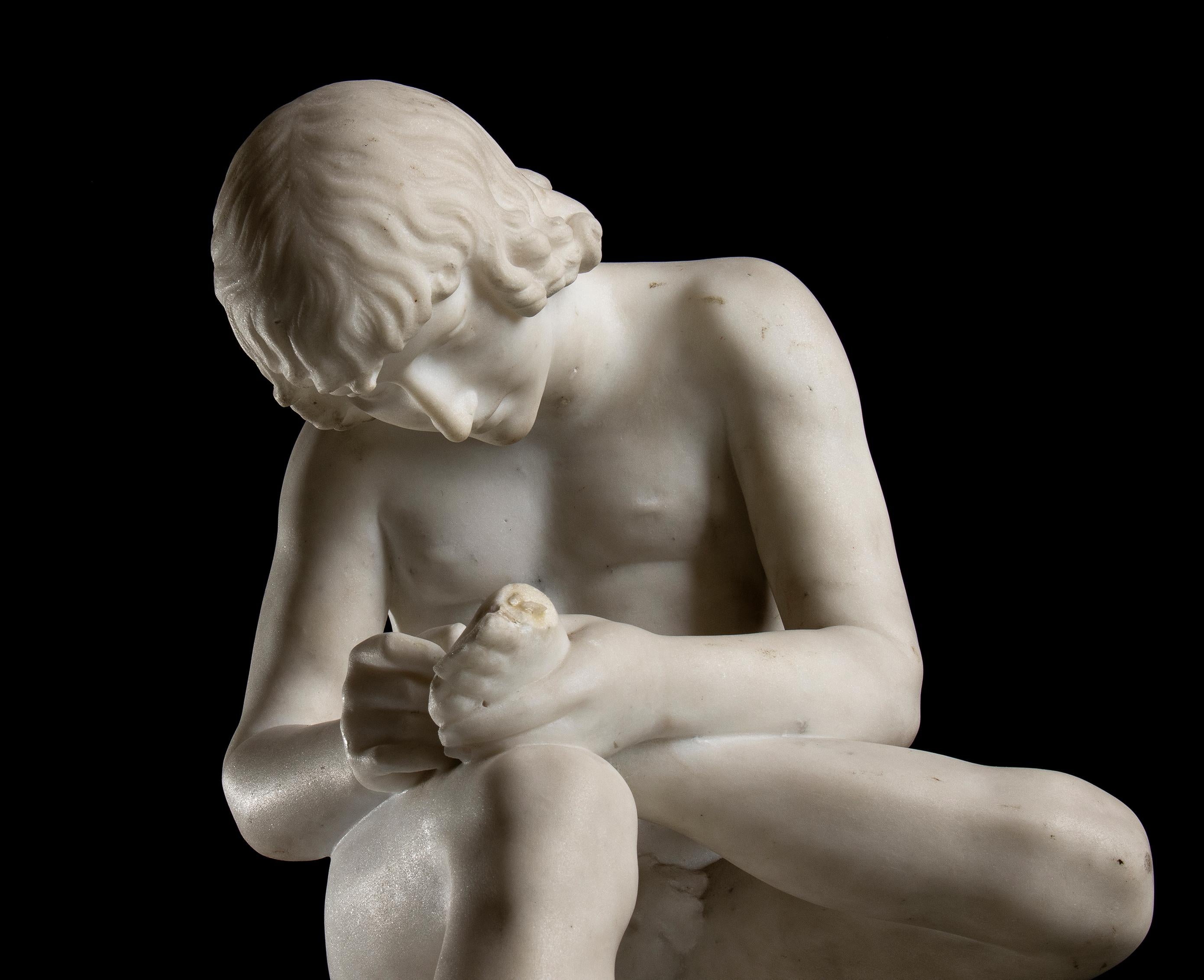 White Marble Figurative Sculpture Spinario Classical Style Signed Italian 19th For Sale 11