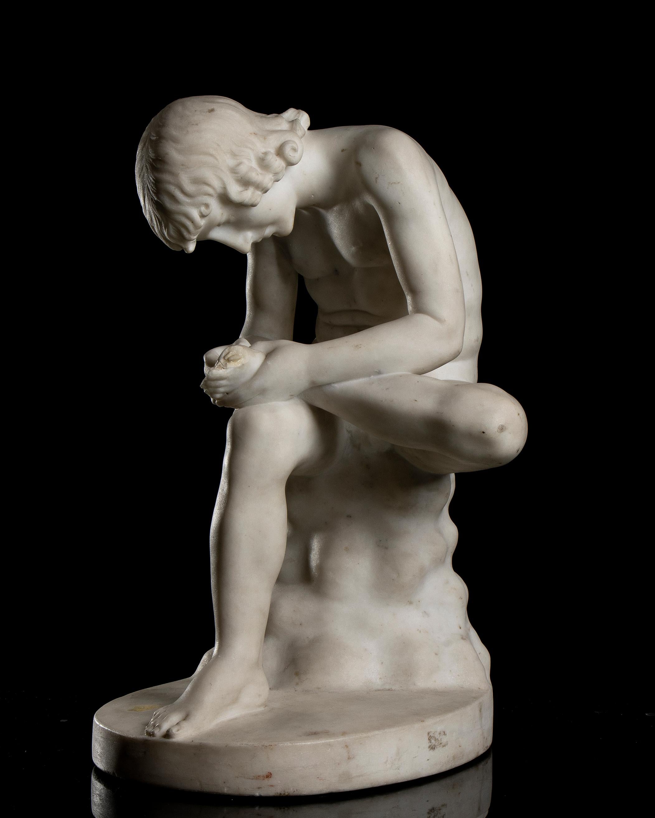 White Marble Figurative Sculpture Spinario Classical Style Signed Italian 19th For Sale 1