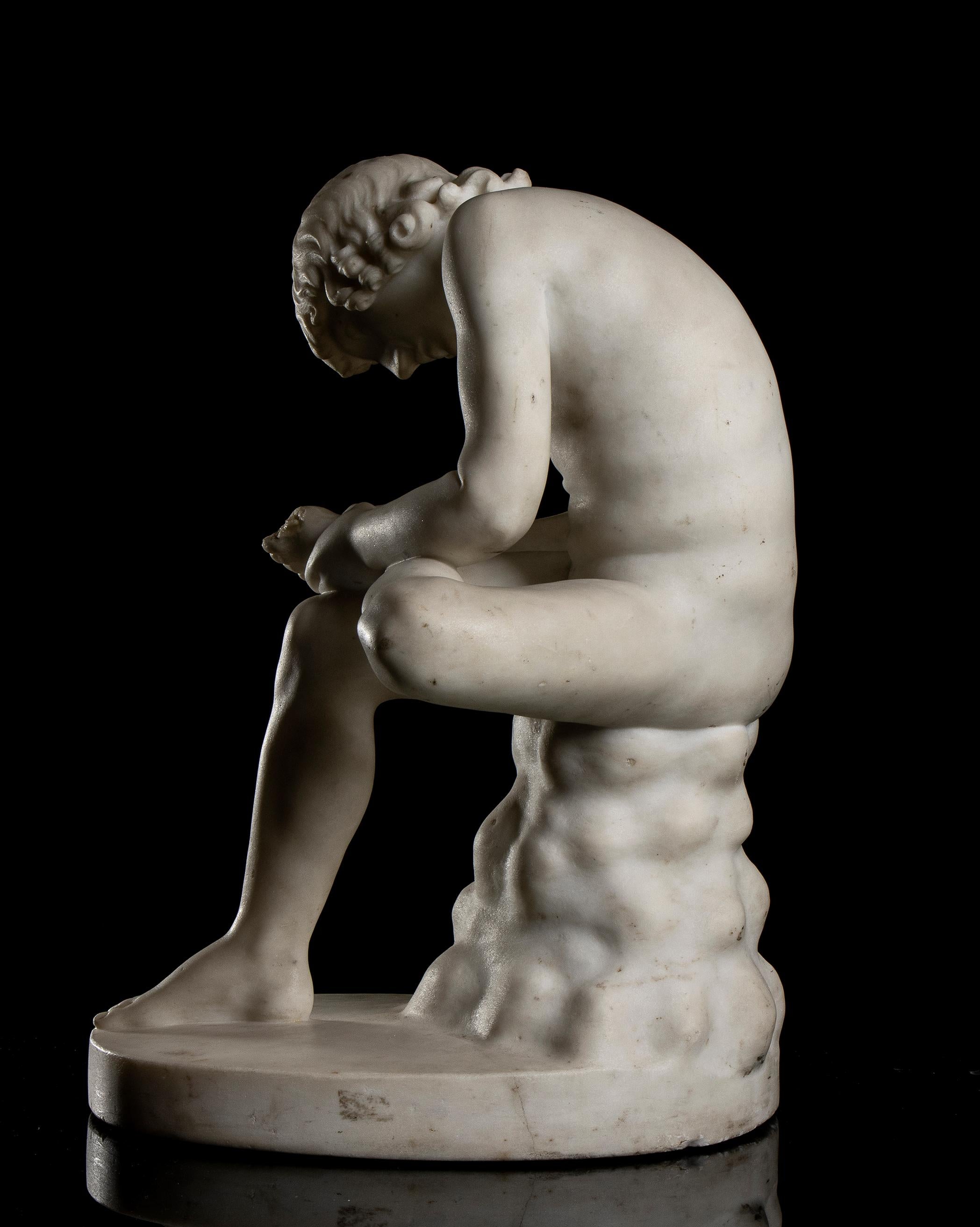 White Marble Figurative Sculpture Spinario Classical Style Signed Italian 19th For Sale 3