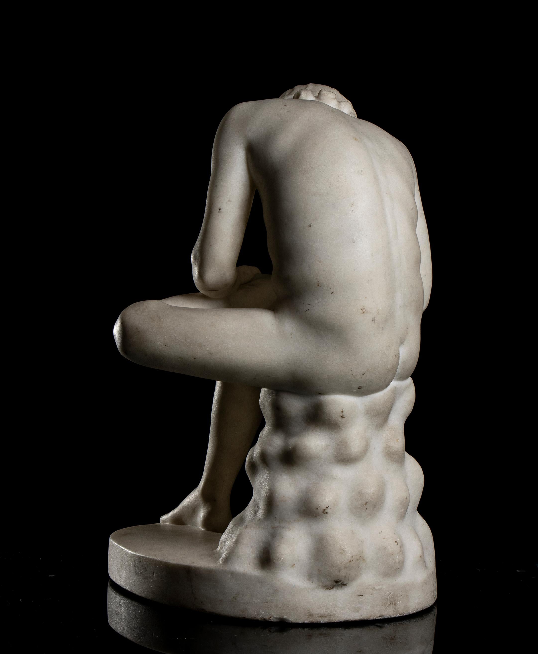 White Marble Figurative Sculpture Spinario Classical Style Signed Italian 19th 5