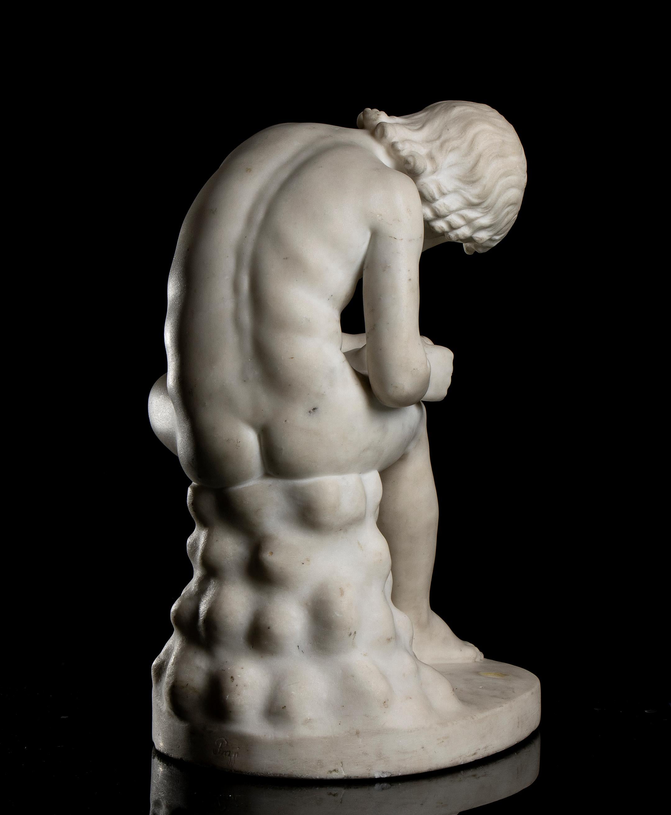 White Marble Figurative Sculpture Spinario Classical Style Signed Italian 19th For Sale 7
