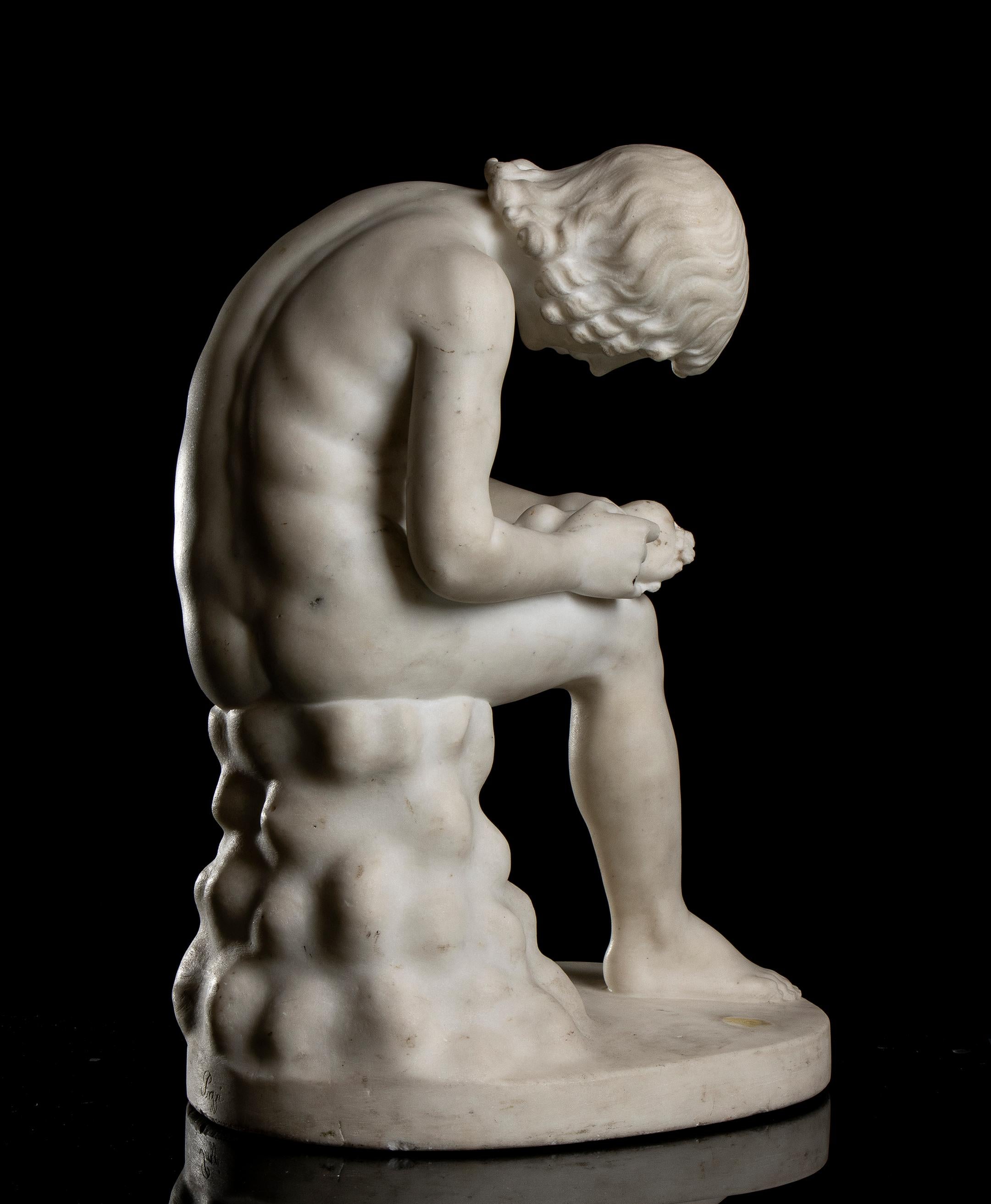 White Marble Figurative Sculpture Spinario Classical Style Signed Italian 19th For Sale 8