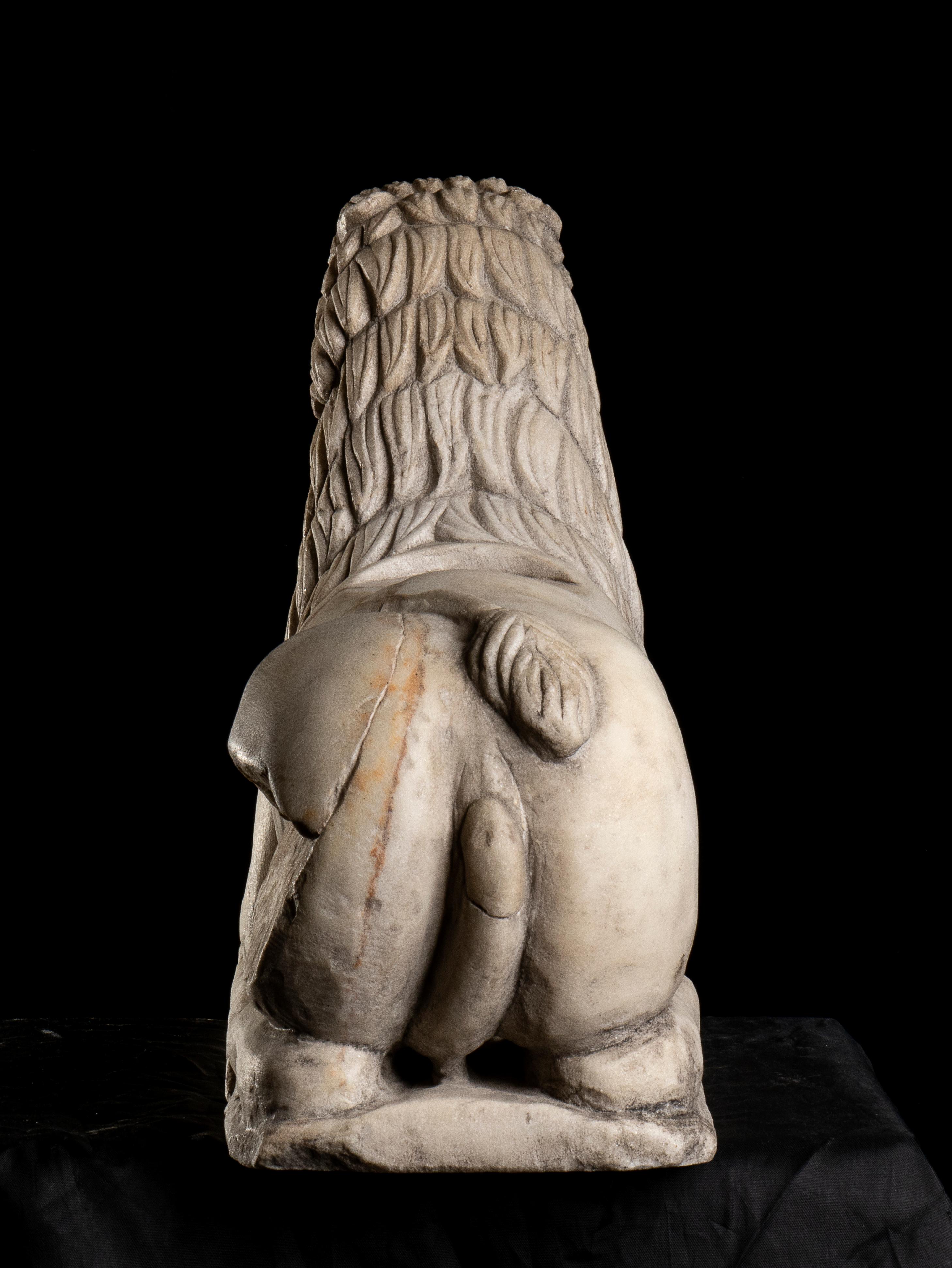 White Marble Figurative Sculpture Stylophore Lion Central Italy 19th Century 2