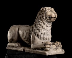 Antique White Marble Figurative Sculpture Stylophore Lion Central Italy 19th Century