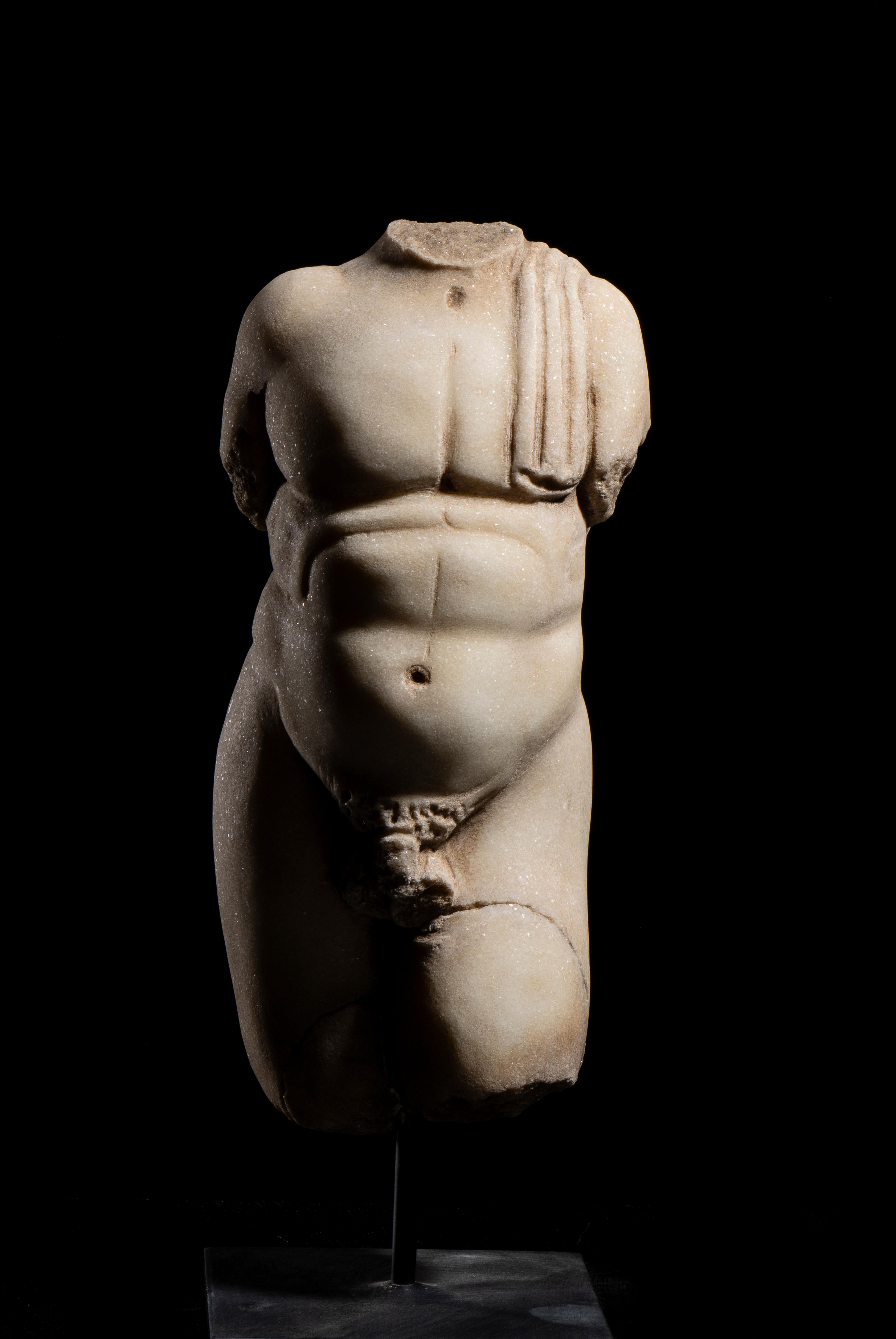 Unknown Nude Sculpture - White Marble Italian Torso Sculpture Classical Style Grand Tour Size 20th