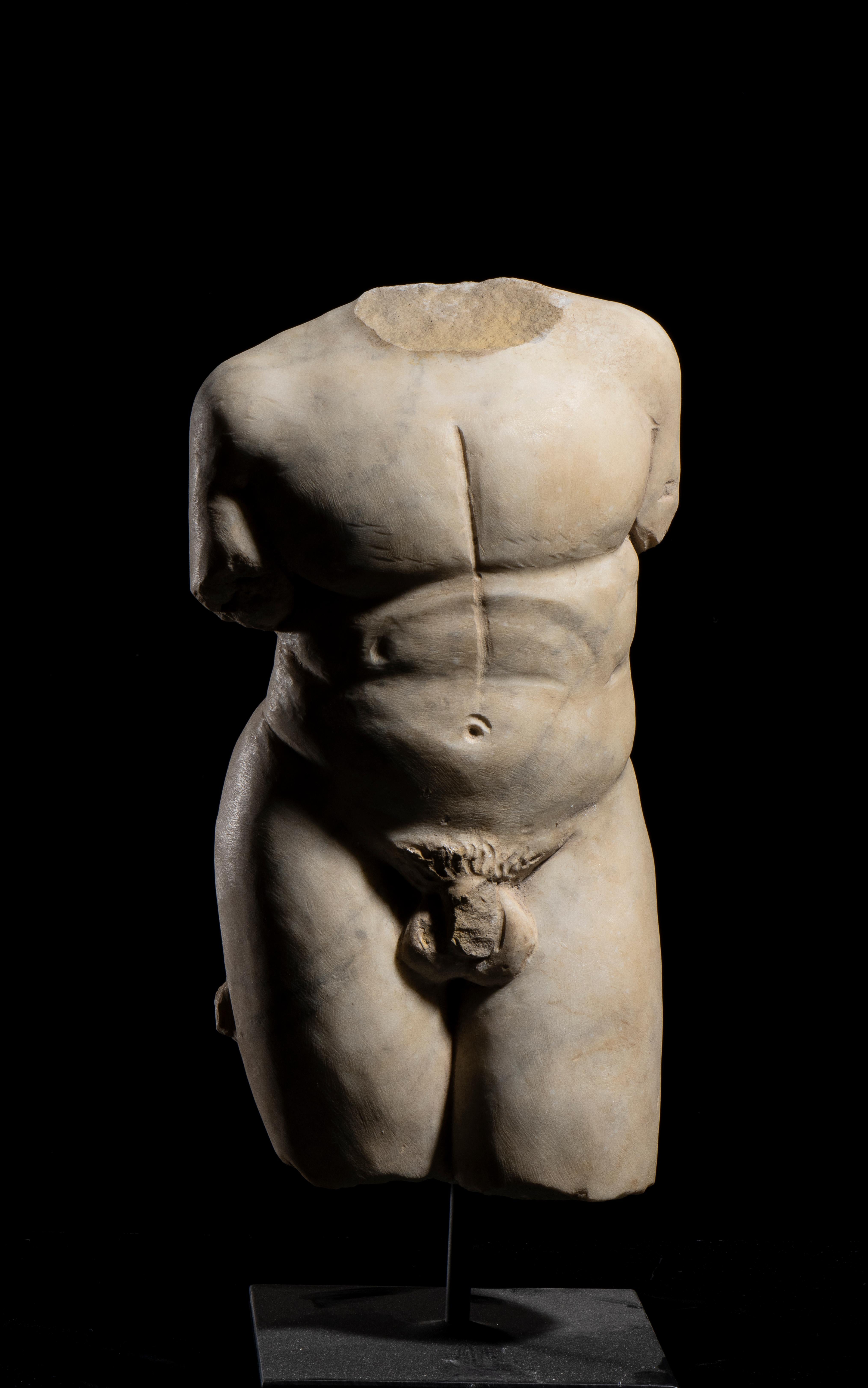 Escultura Torso Italiano de Mármol Blanco Estilo Clásico Gran Tour Tamaño XX