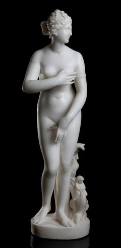 Figurative Skulptur der Venus Aphrodite aus weißem Marmor, signiert Italian Grand Tour, Akt