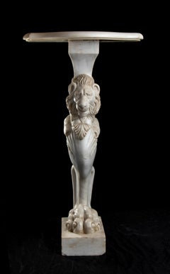 White Marble Pair of Sculptures With Heads of Lions and Ferals Feet Roman Style