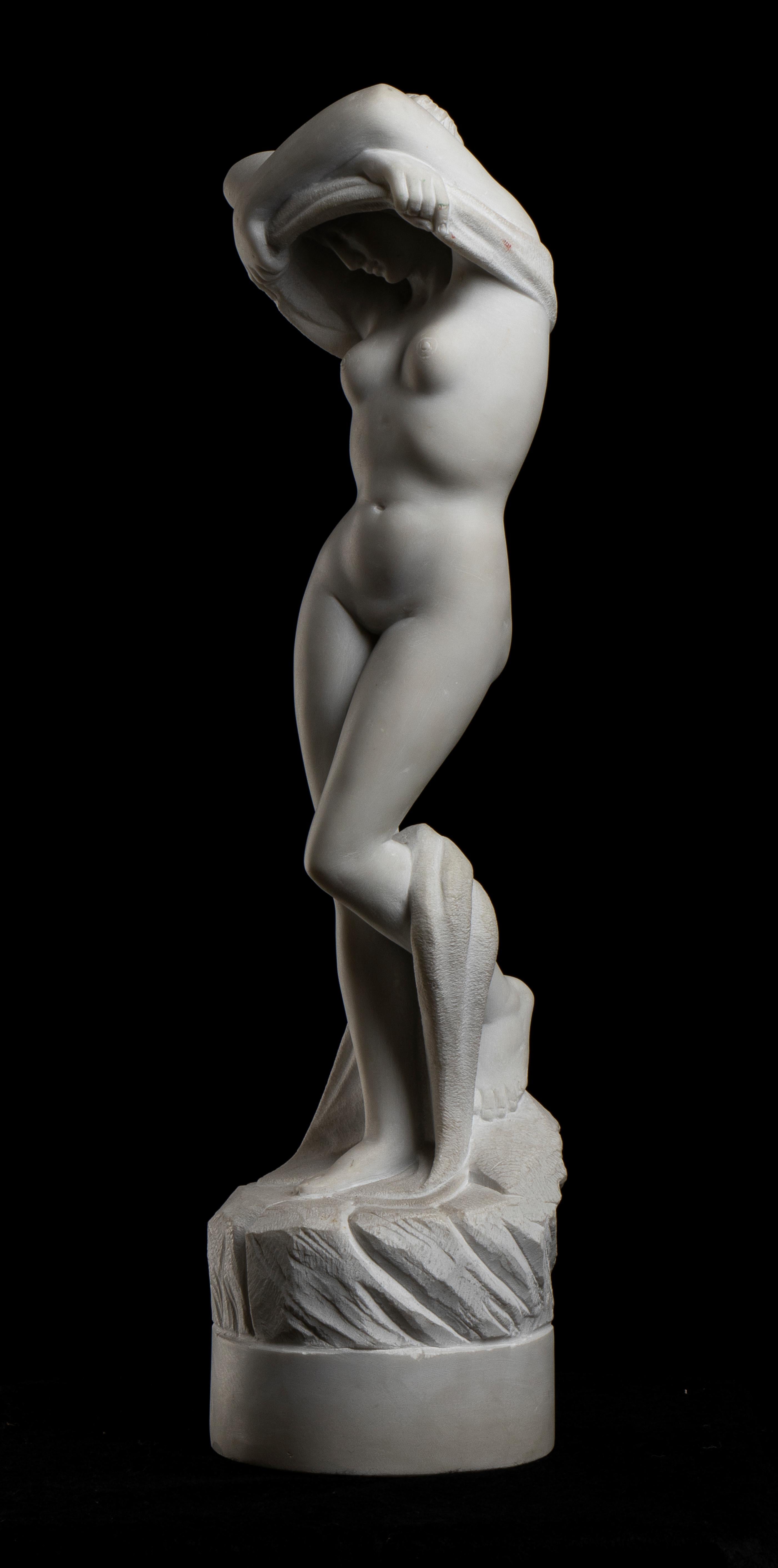 White Marble Sculpture of Undressing Girl Italian Artist Of 20th Century 7