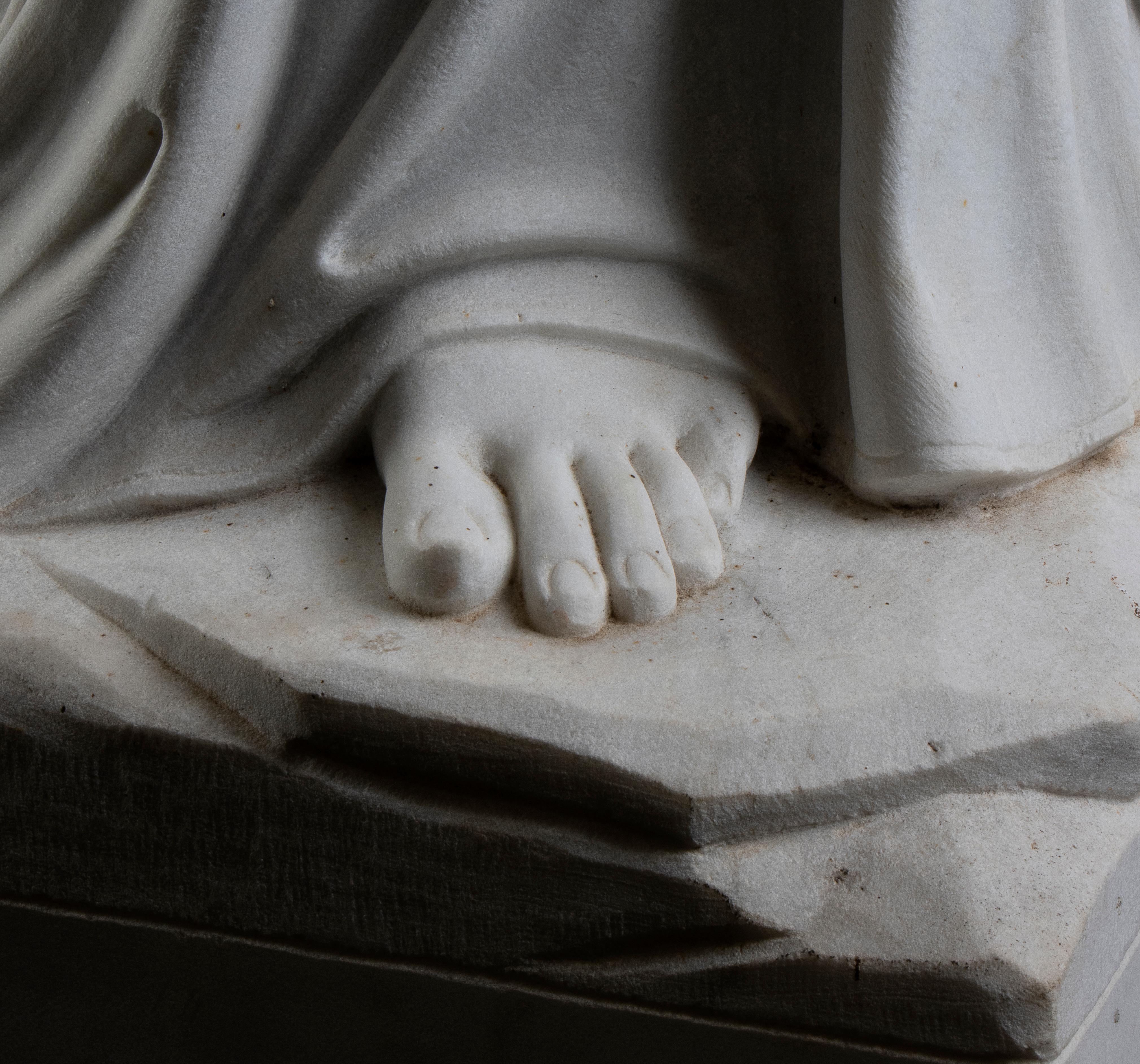 White Marble Sculpture Saint Jospeh With The Infant Jesus  19th Century Italy 11