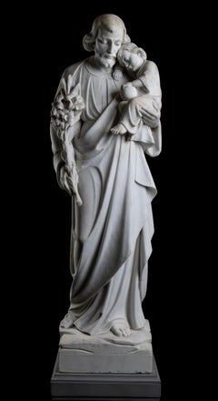 White Marble Sculpture Saint Jospeh With The Infant Jesus  19th Century Italy