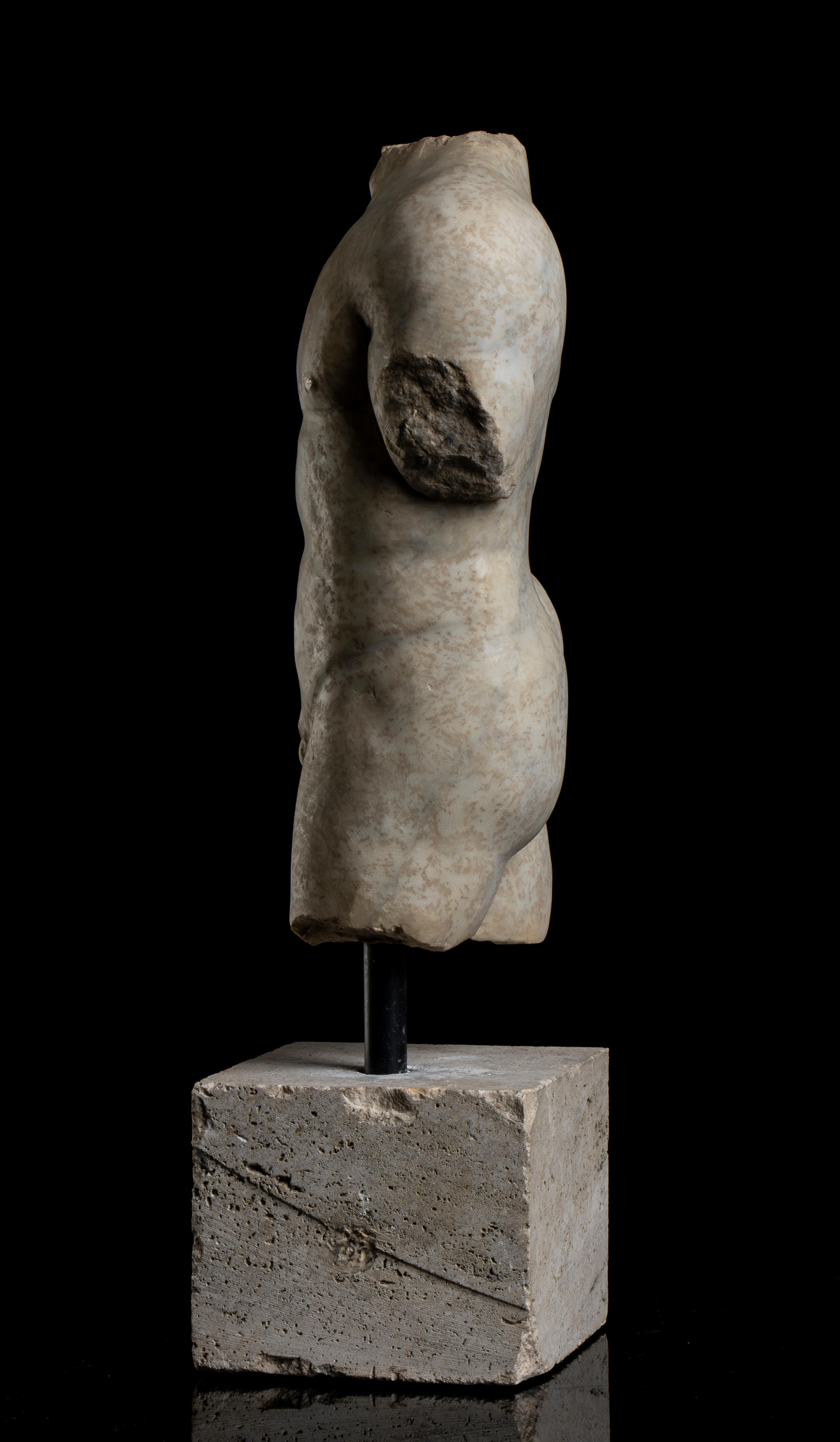 White Statuary Aged Marble Torso Man Sculpture Classical Greek Roman Grand Tour  For Sale 7