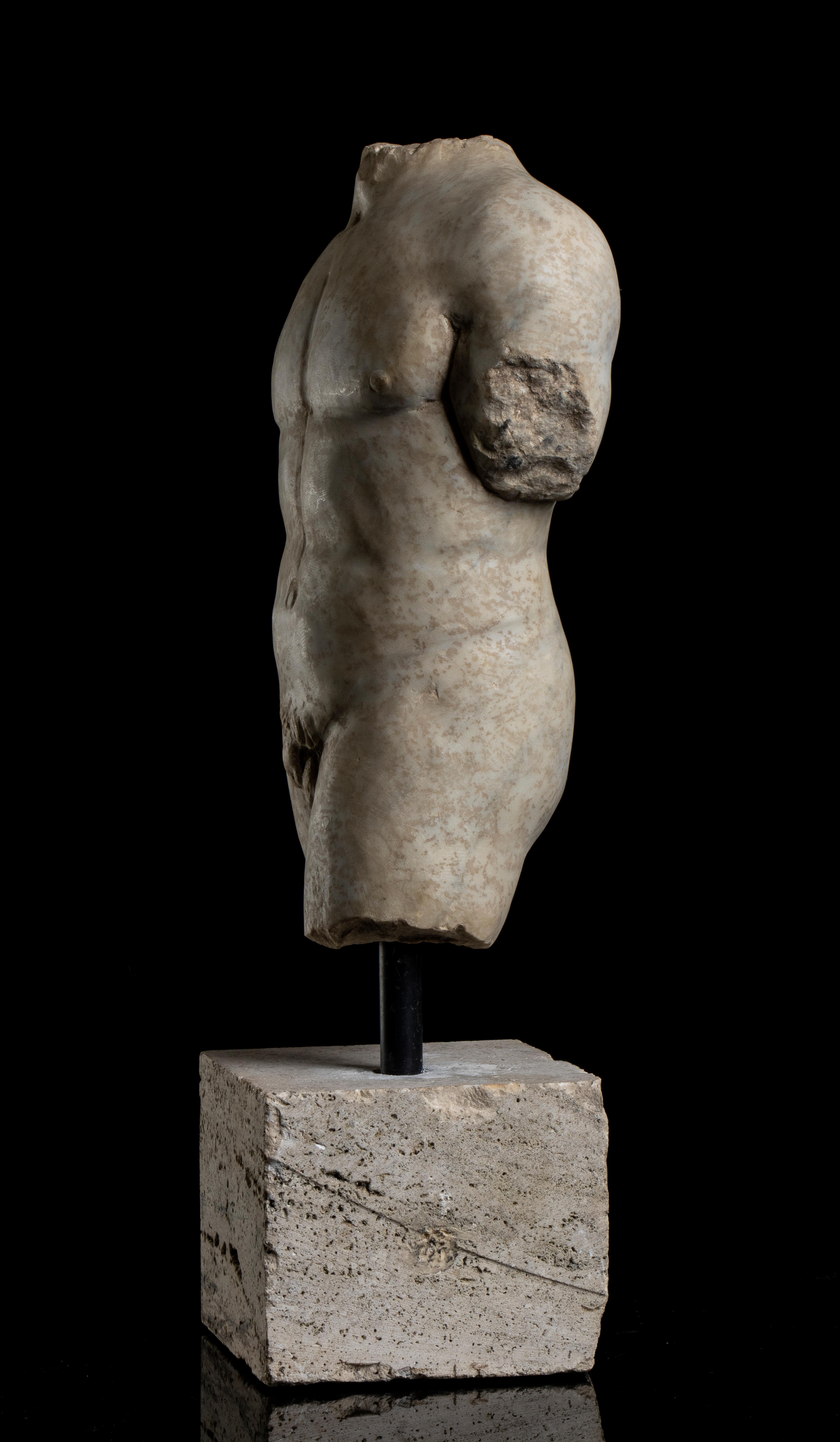 Blanc Statuaire Marbre Vieilli Torse Homme Sculpture Classique Grecque Romaine Grand Tour  en vente 9