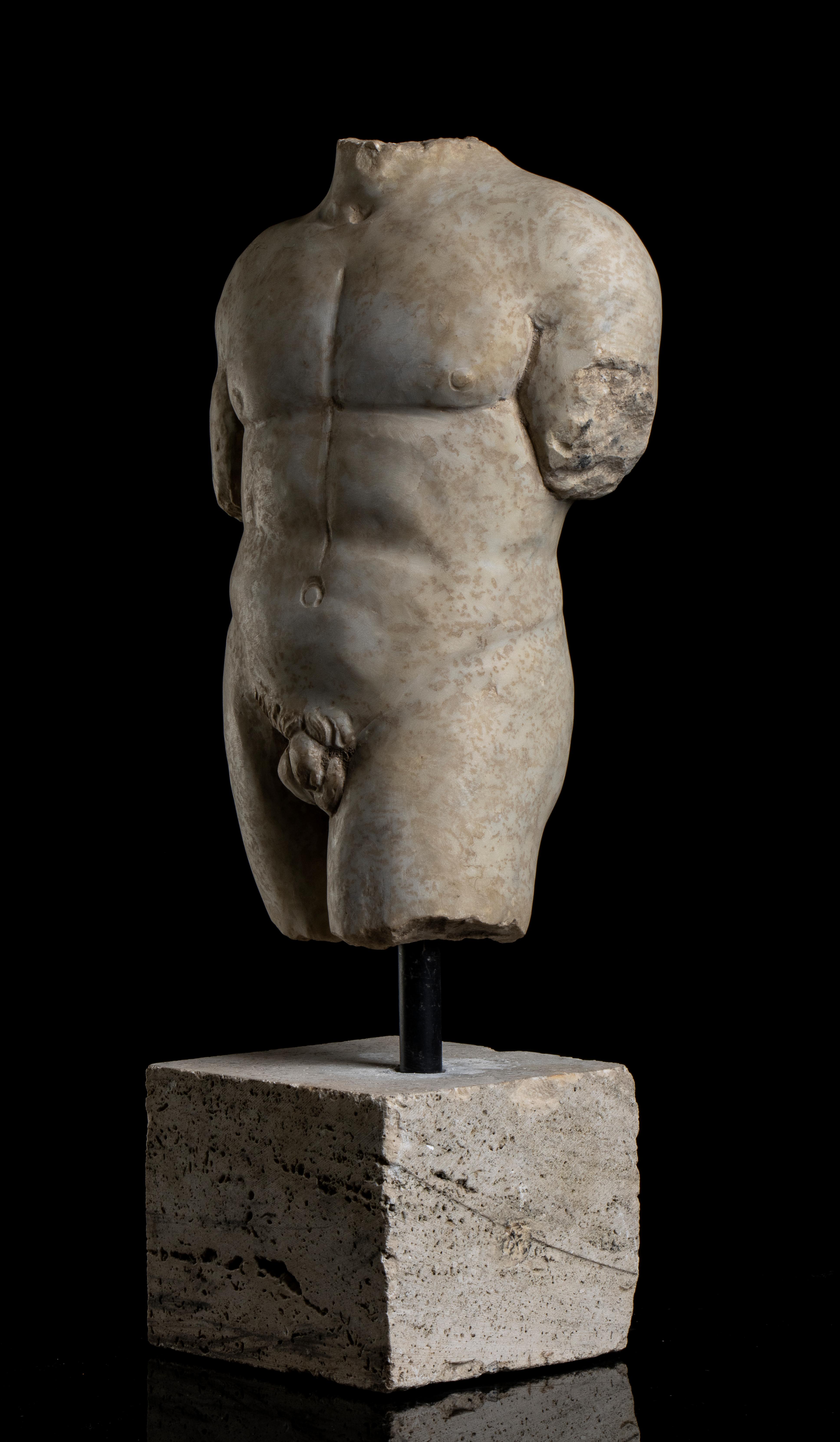 Blanc Statuaire Marbre Vieilli Torse Homme Sculpture Classique Grecque Romaine Grand Tour  en vente 10