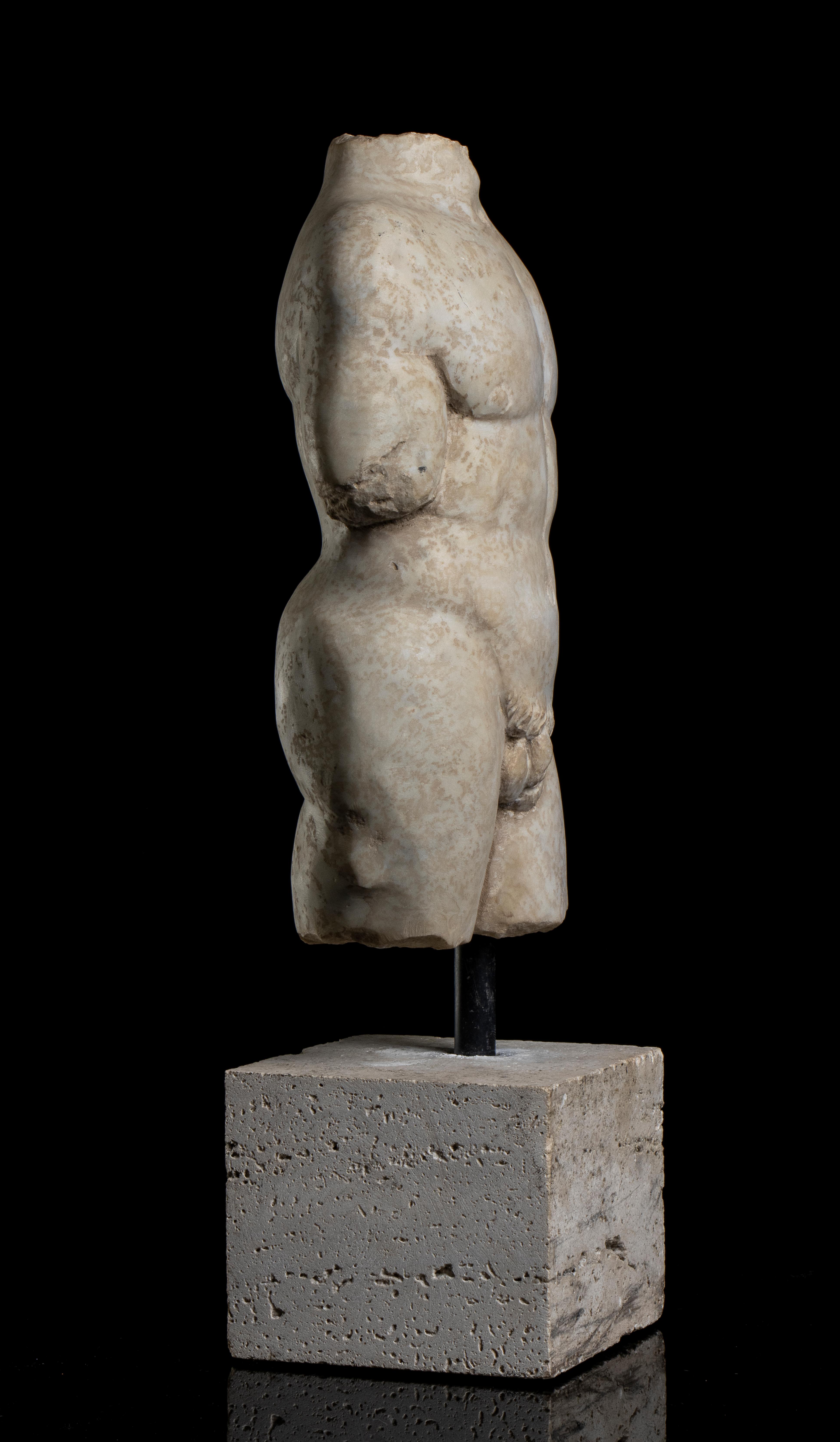 White Statuary Aged Marble Torso Man Sculpture Classical Greek Roman Grand Tour  For Sale 1