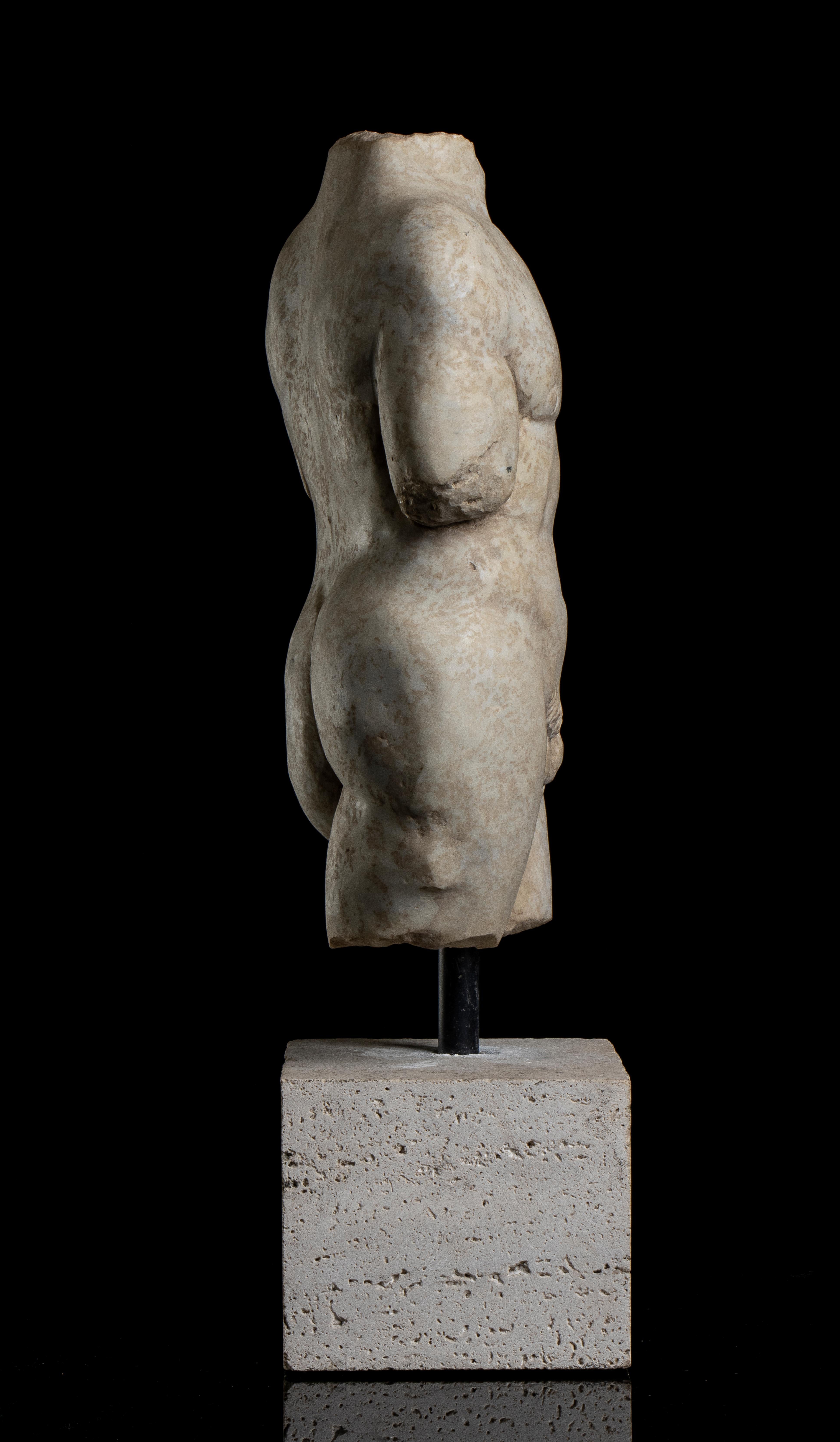 White Statuary Aged Marble Torso Man Sculpture Classical Greek Roman Grand Tour  For Sale 2