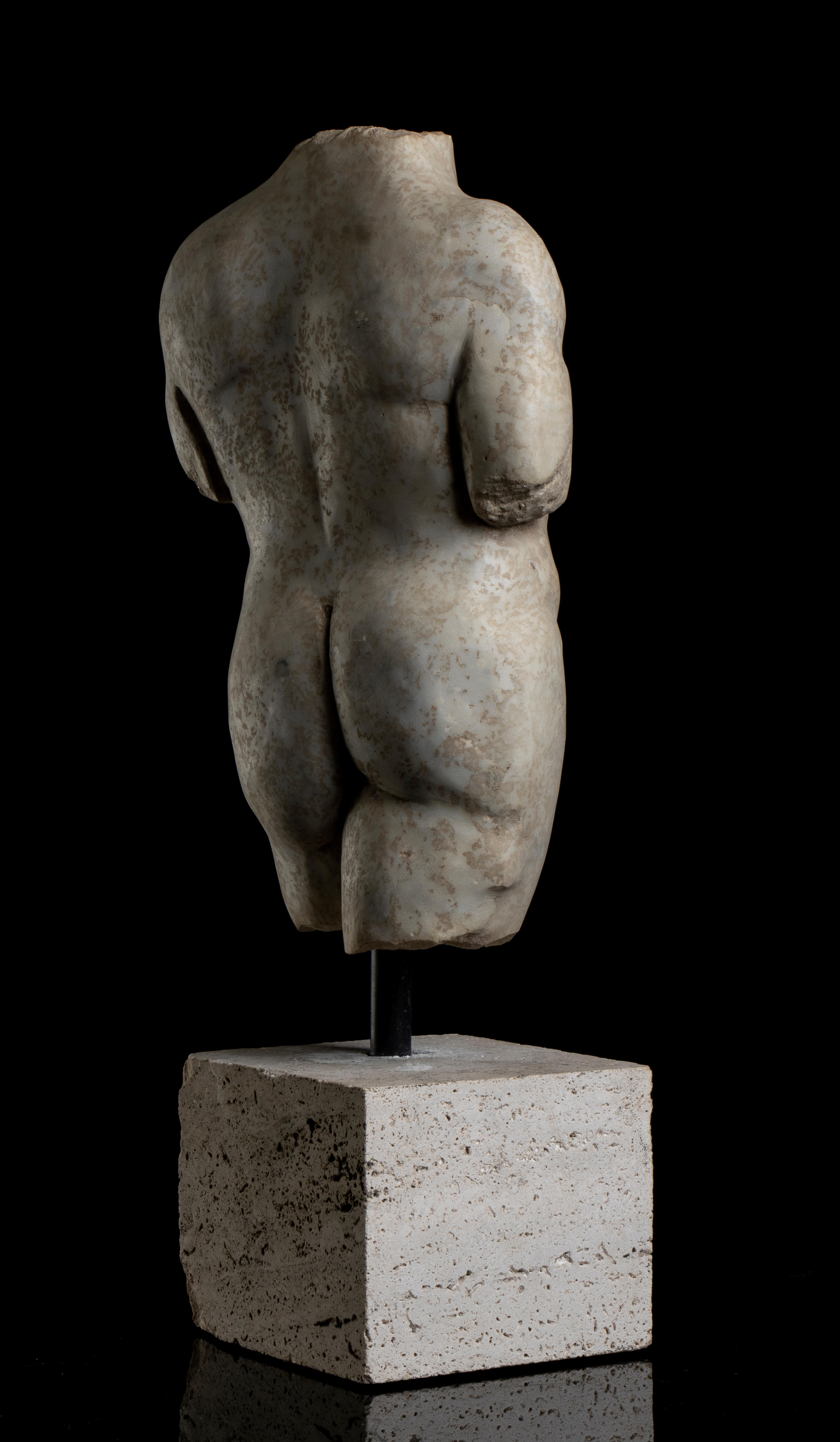 Blanc Statuaire Marbre Vieilli Torse Homme Sculpture Classique Grecque Romaine Grand Tour  en vente 4