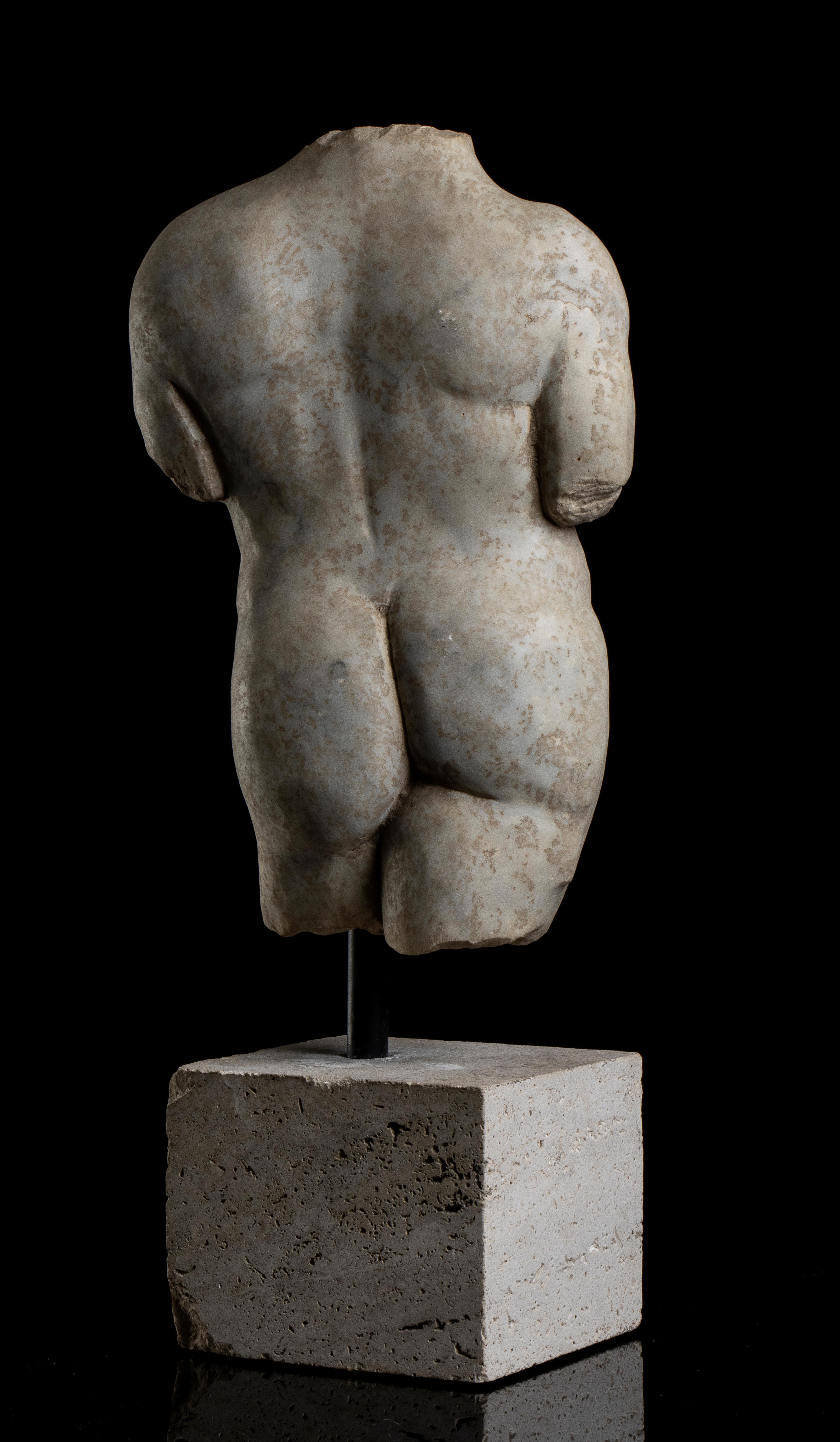 White Statuary Aged Marble Torso Man Sculpture Classical Greek Roman Grand Tour  For Sale 4