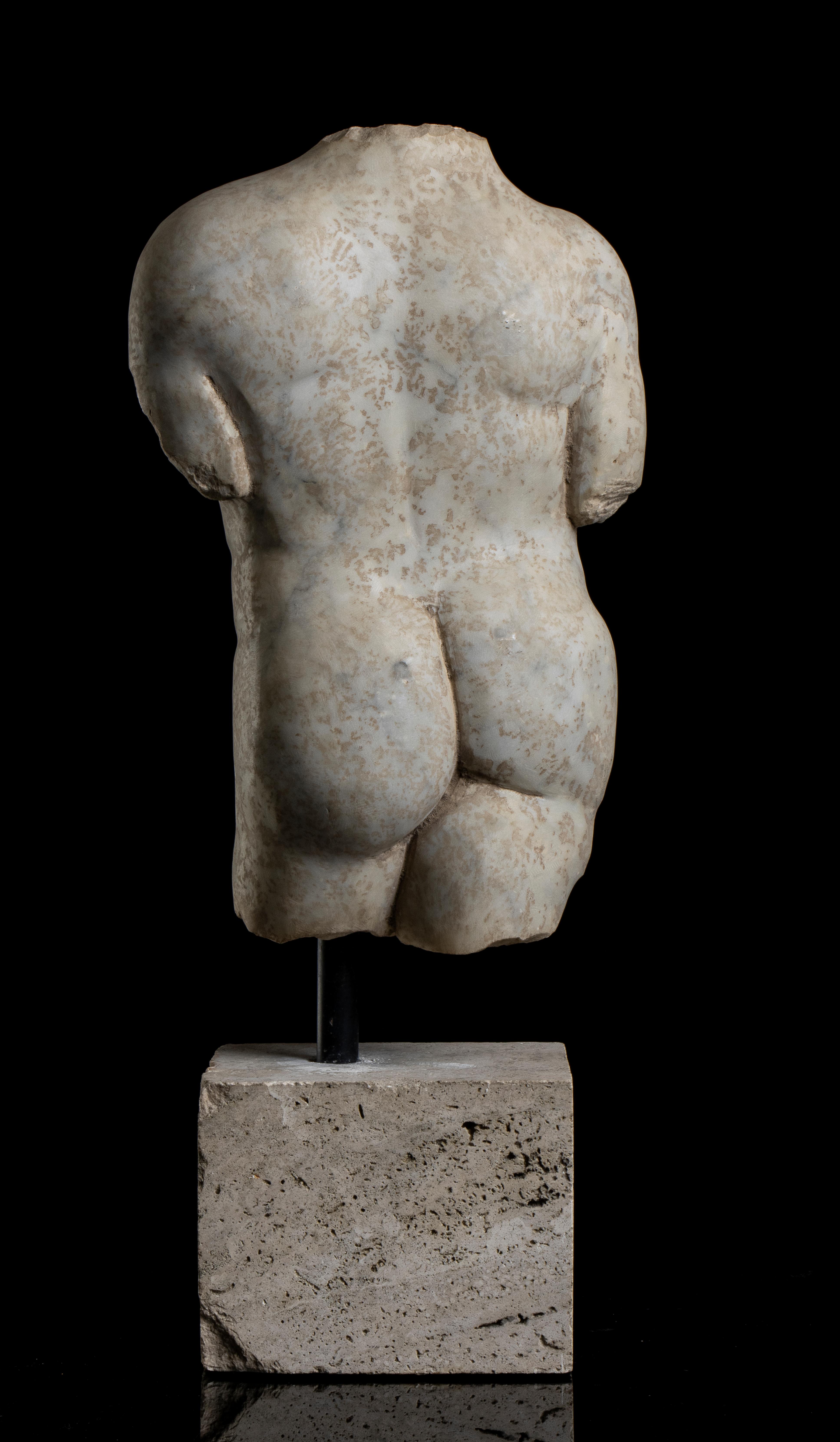 Blanc Statuaire Marbre Vieilli Torse Homme Sculpture Classique Grecque Romaine Grand Tour  en vente 6