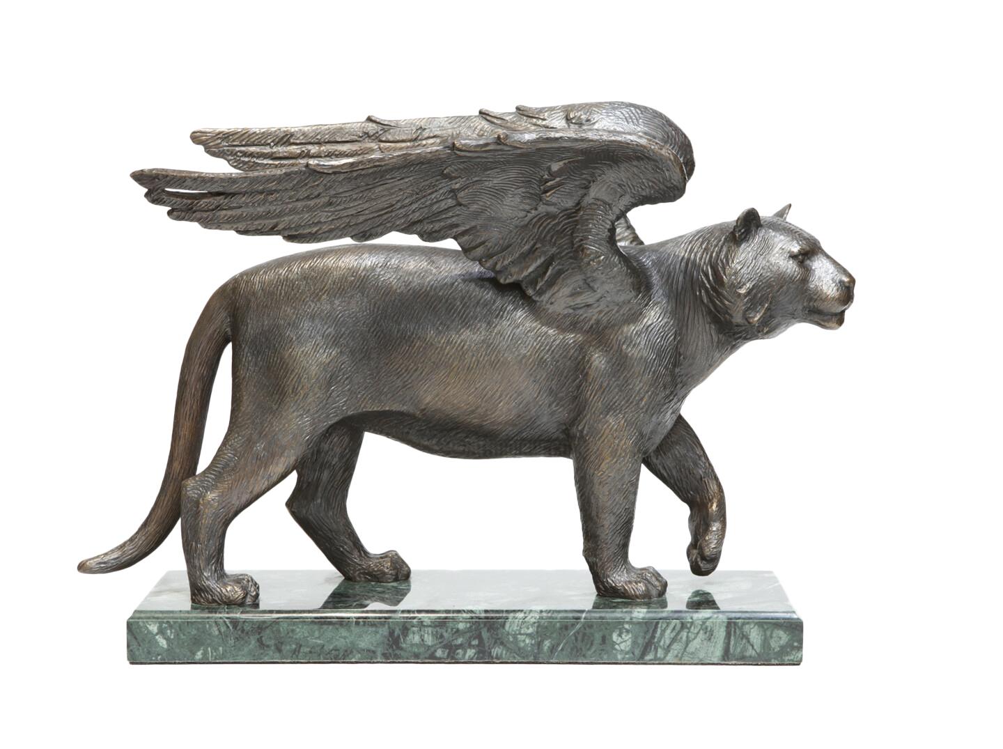 Volodymyr MYKYTENKO Figurative Sculpture - Winged Tiger, Bronze Sculpture by Volodymyr Mykytenko, 2010