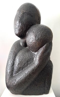 Woman Hugging A Child Bronze Sculpture Initials PJ