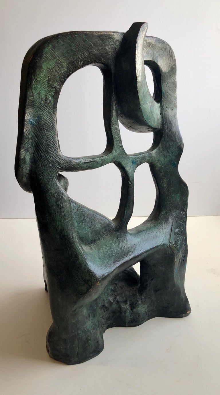 Woman In The Moonlight at the Window Latin American Bronze Modernist Sculpture For Sale 8