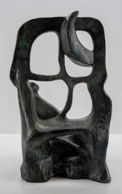 Woman In The Moonlight at the Window Latin American Bronze Modernist Sculpture