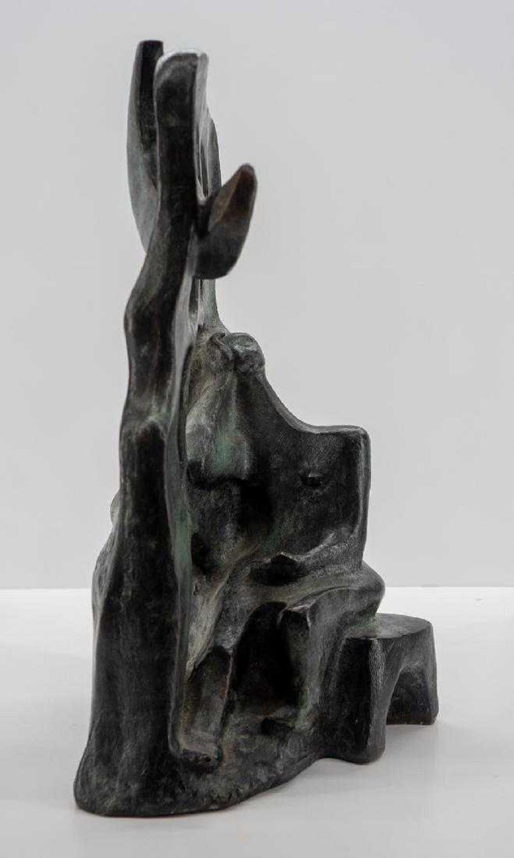 Woman In The Moonlight at the Window Latin American Bronze Modernist Sculpture 1