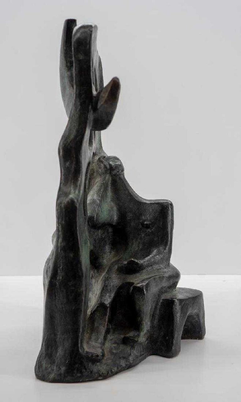 Woman In The Moonlight at the Window Latin American Bronze Modernist Sculpture For Sale 4