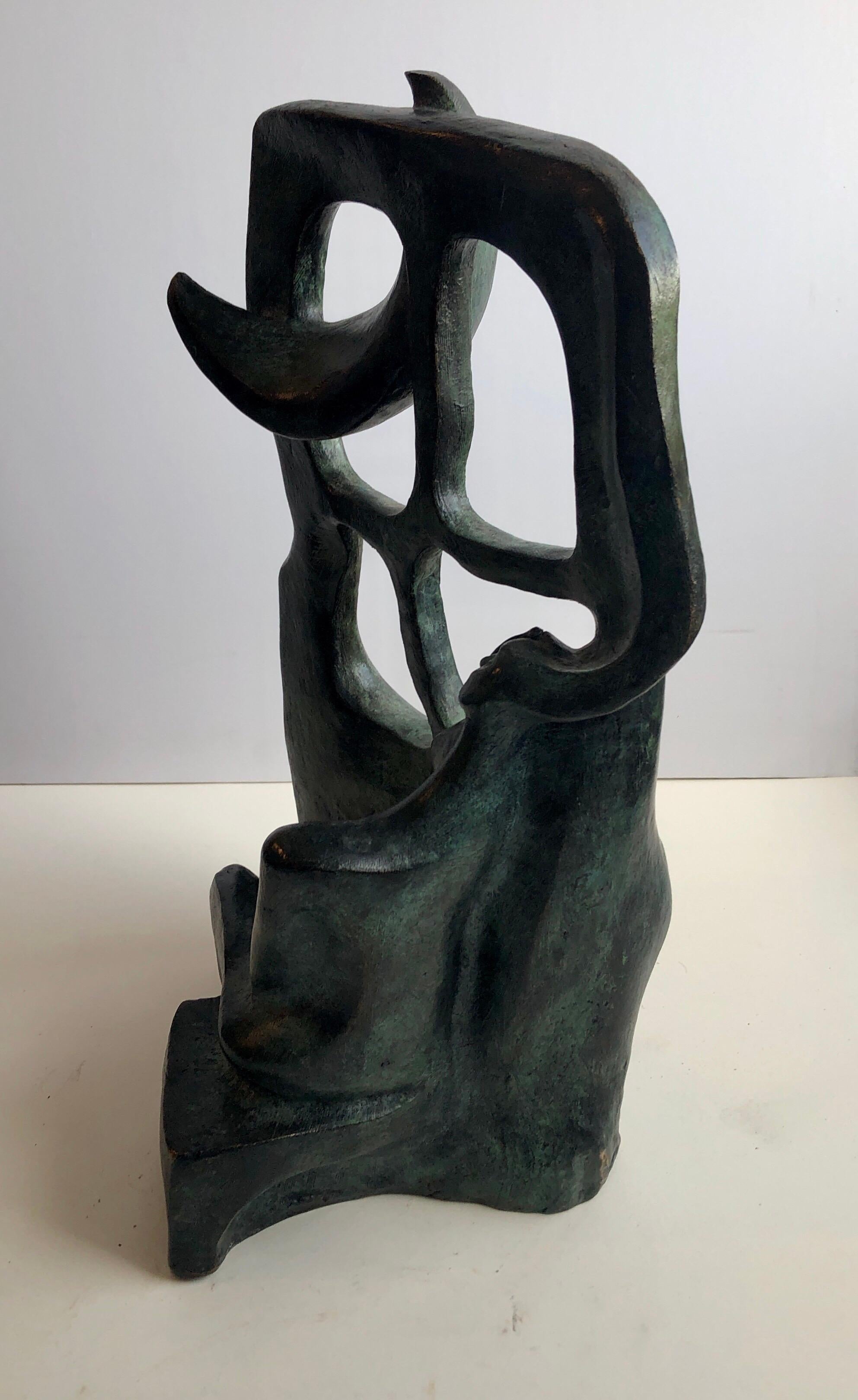 Woman In The Moonlight at the Window Latin American Bronze Modernist Sculpture 2