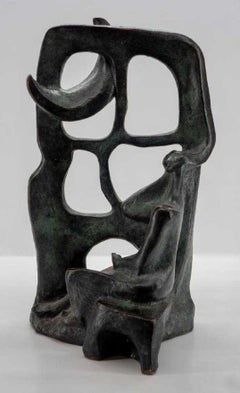 Woman In The Moonlight at the Window Latin American Bronze Modernist Sculpture