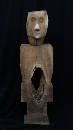 "Wooden Man" Freestanding Wood Sculpture with Metal Base 