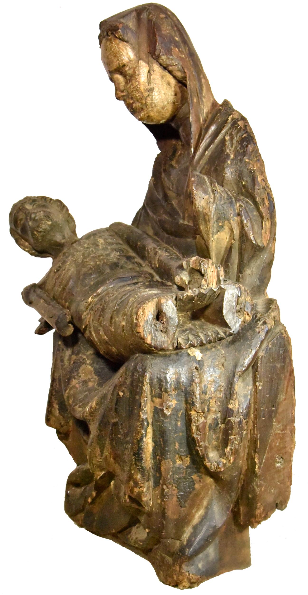 Wooden Pieta, Austria Around 1450  - Medieval Sculpture by Unknown