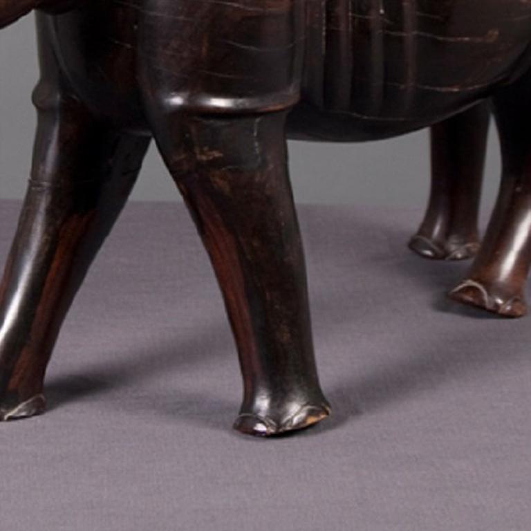 Wooden Rhino - Brown Figurative Sculpture by Unknown