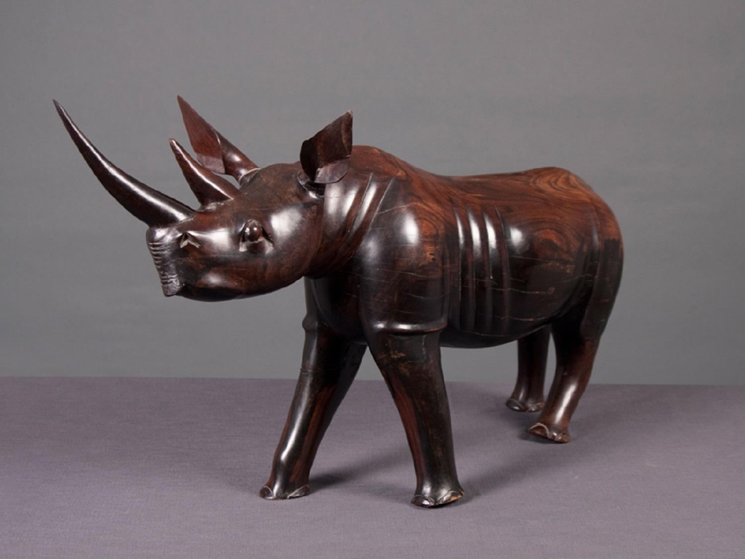 Unknown Figurative Sculpture - Wooden Rhino