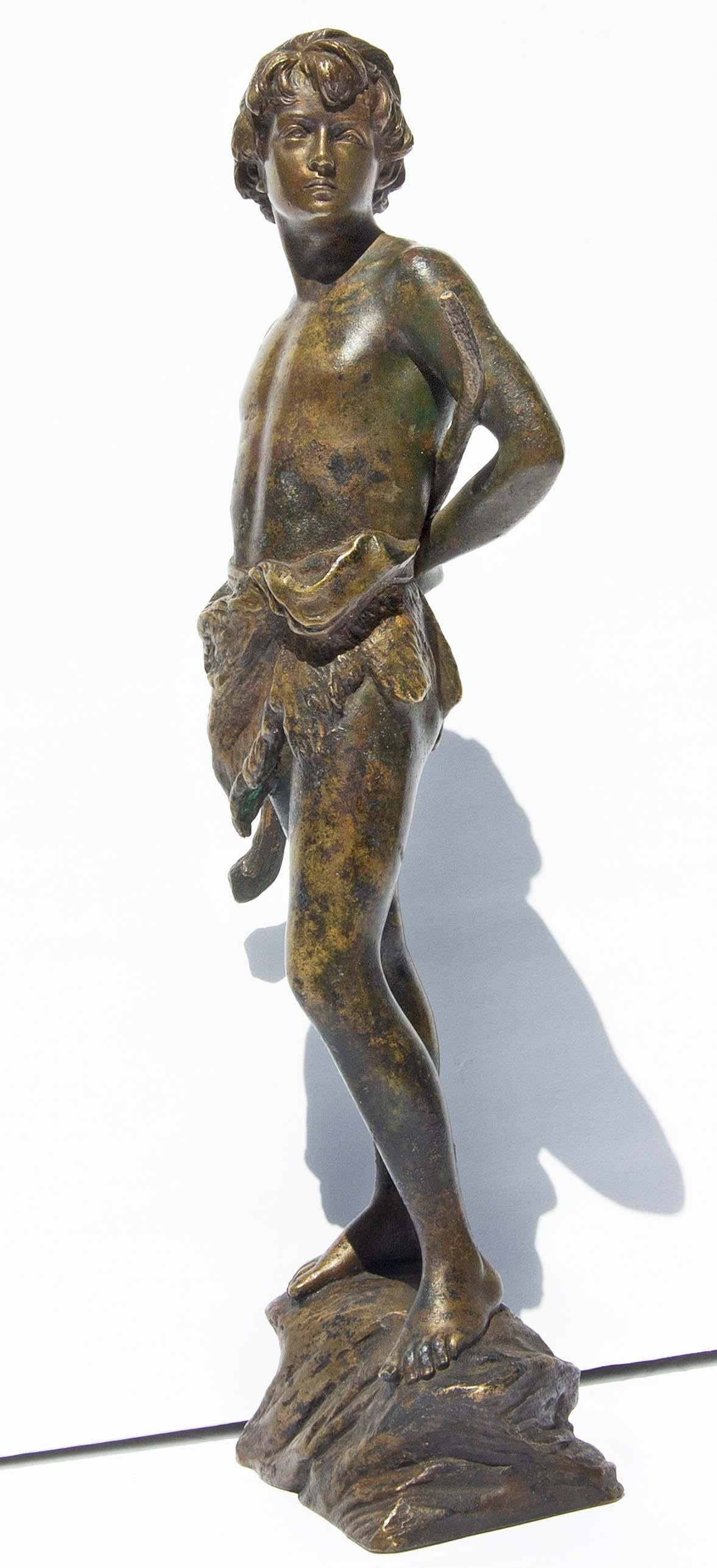 Young Goatherder Bronze Sculpture by Oscar Gladenbeck, circa 1900 - Gold Figurative Sculpture by Unknown