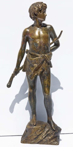 Junger Ziegenhirte Bronze-Skulptur von Oscar Gladenbeck, um 1900