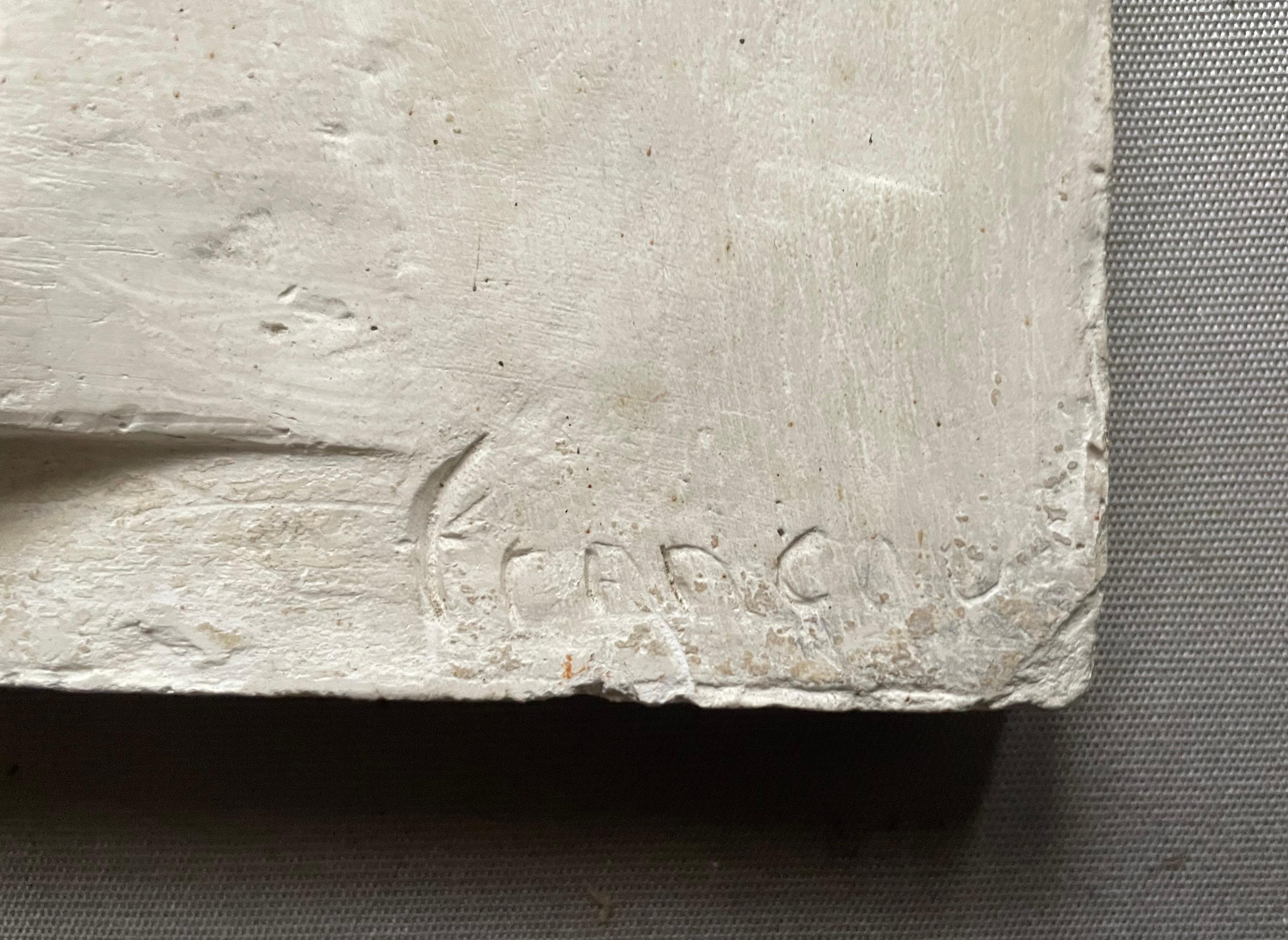 Young Man In Profile, Bas Relief In Plaster, Early 20th Century - Sculpture by Unknown