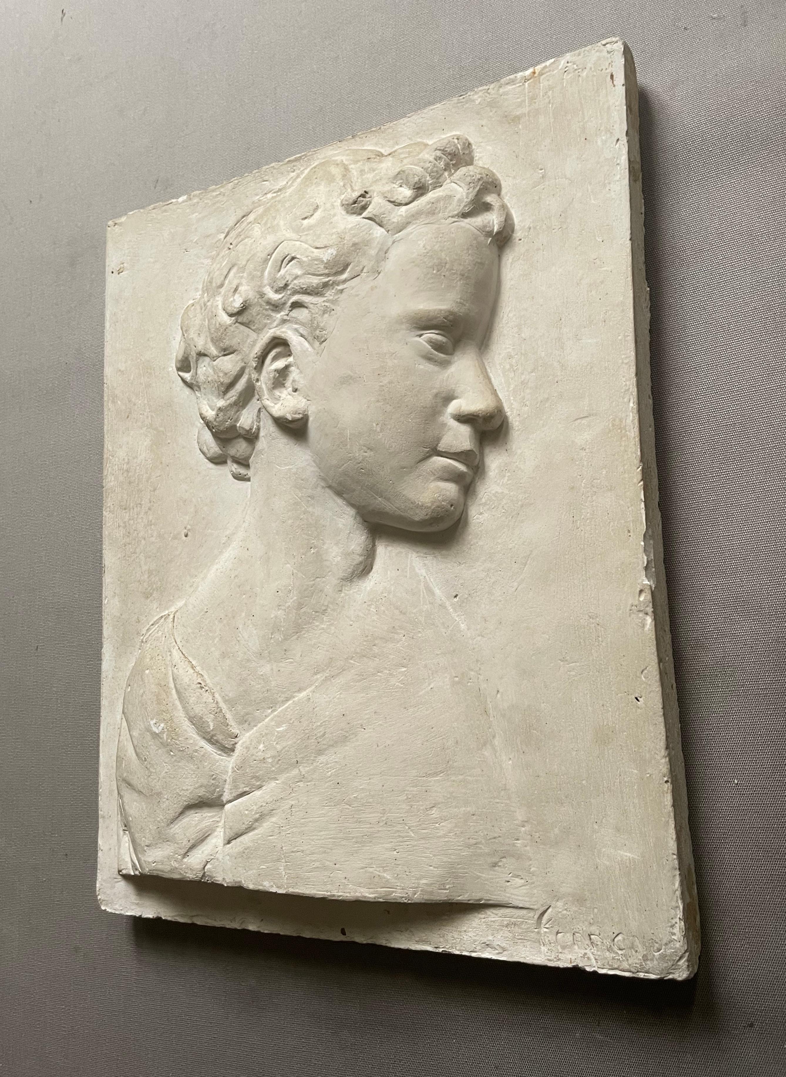 Young Man In Profile, Bas Relief In Plaster, Early 20th Century 3