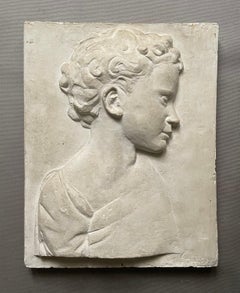 Young Man In Profile, Bas Relief In Plaster, Early 20th Century