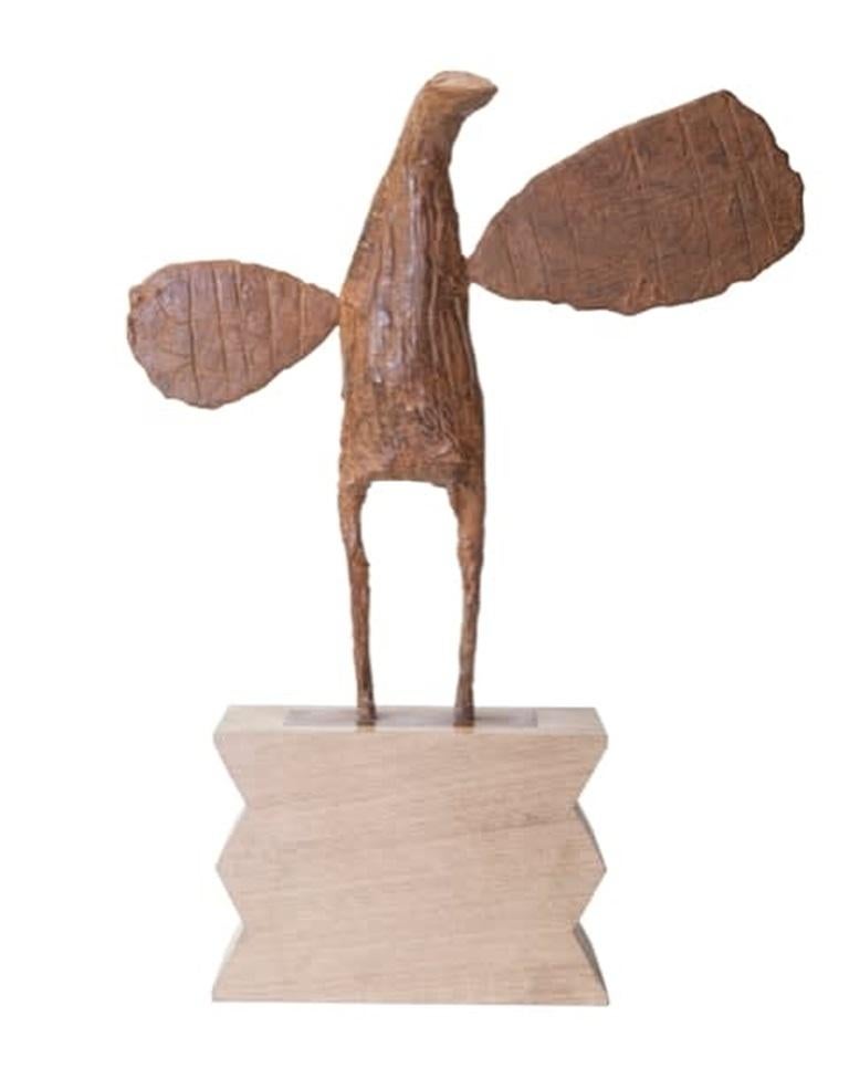 Oiseau plat zigzag, sculpture en bronze de Christopher Marvell