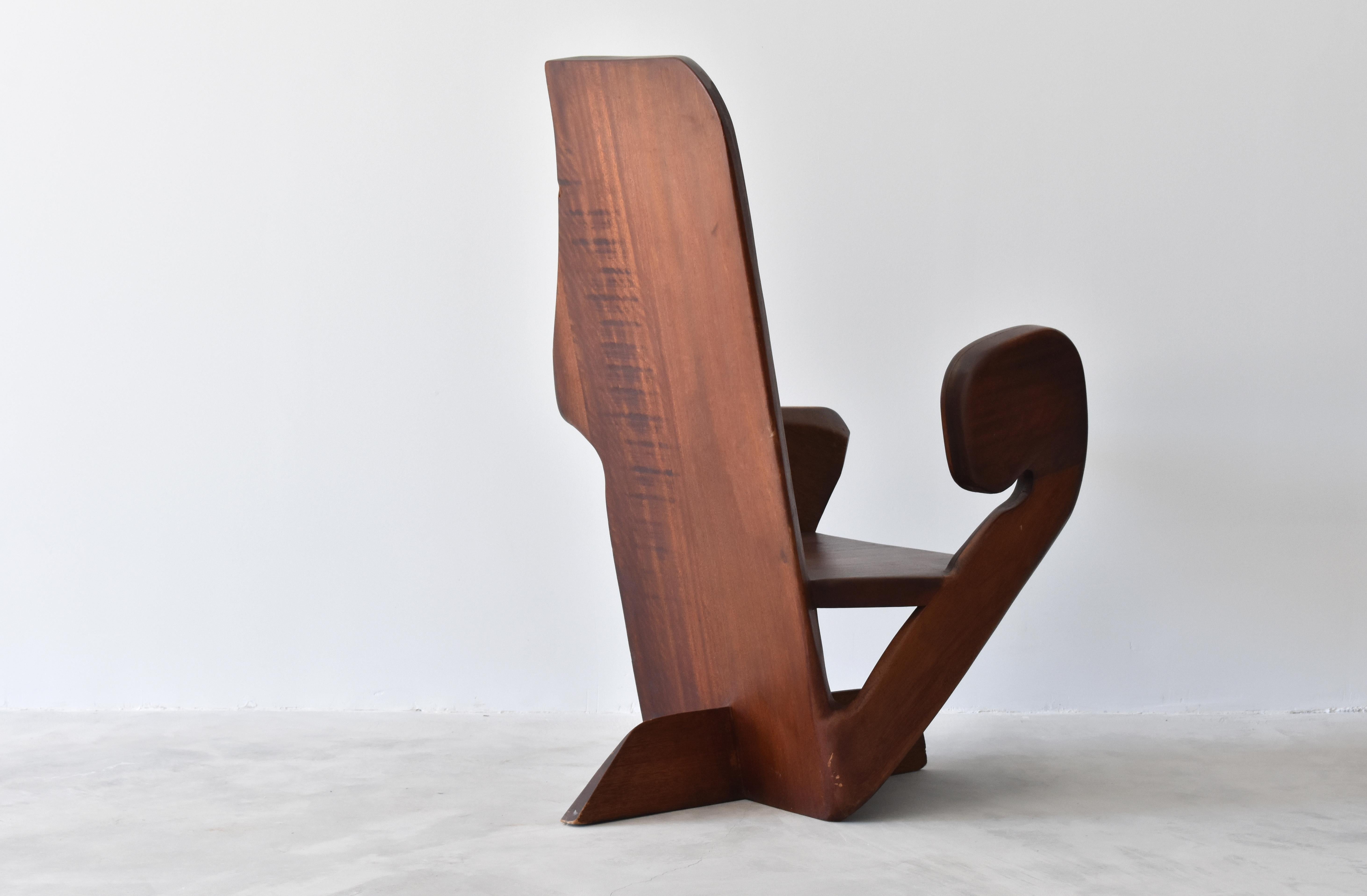Unknown Studio Craftsman, Armchair in Sculpted and Joined Hardwood Slabs, 1980s 1