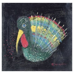 Unbekannter schwedischer Künstler. Öl auf Leinwand. Vogelmotiv in halb-abstraktem Stil.
