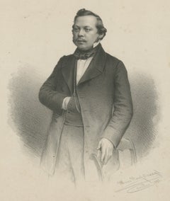 Unknown Viennese Gentleman, Original Antique Lithographic Portrait, 1851