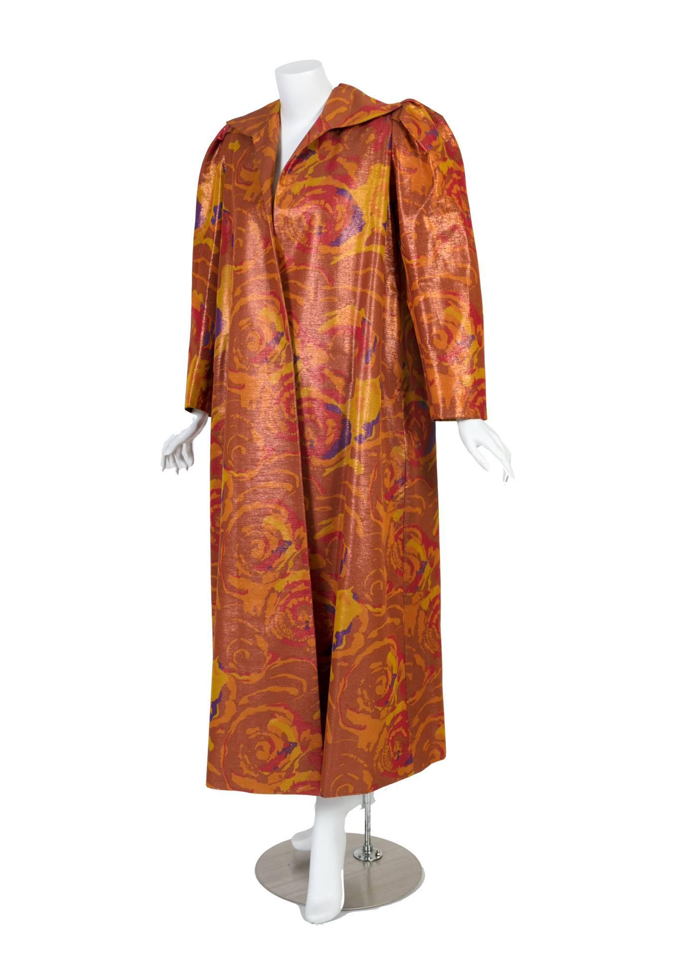 Women's Unlabeled Givenchy Haute Couture Copper Floral Silk  Evening Coat Vintage For Sale